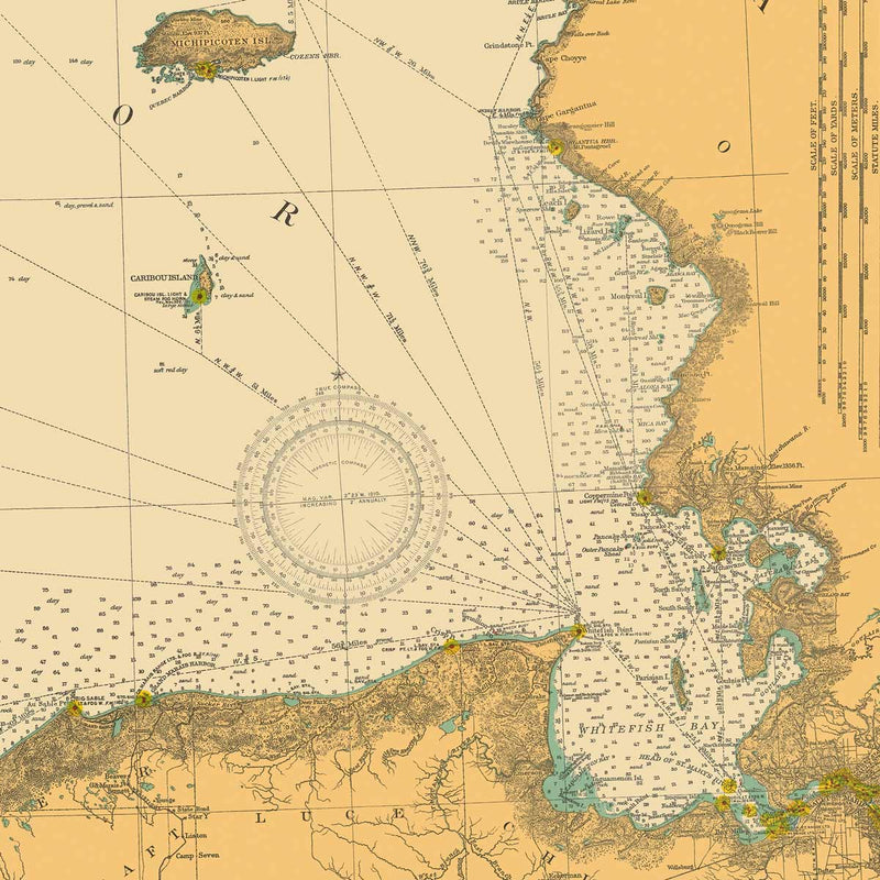 Lake Superior Nautical Chart 1909 - Muir Way - Vintage Map
