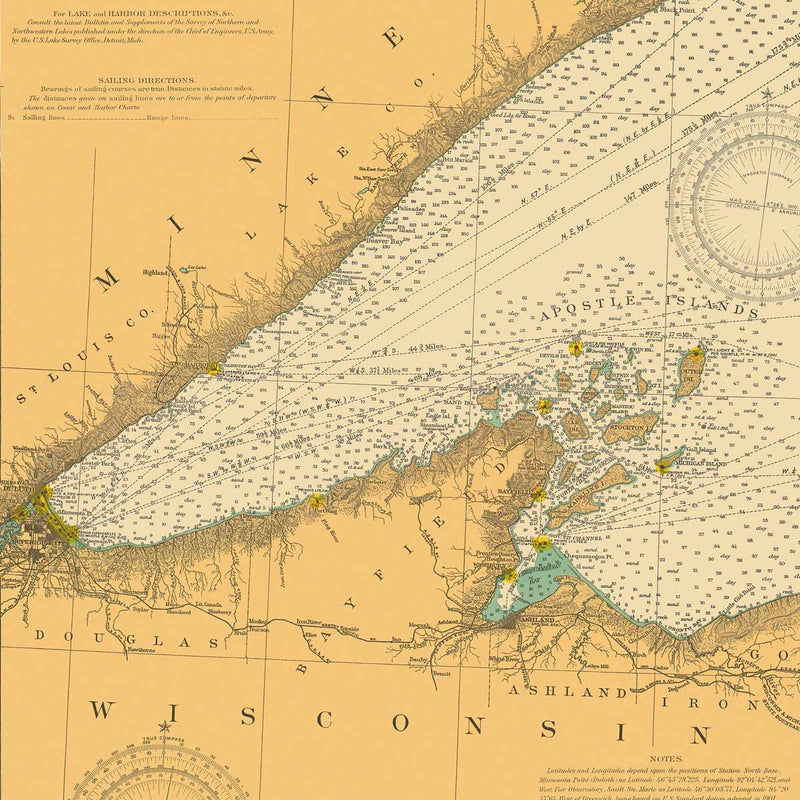 Lake Superior Nautical Chart 1909 - Muir Way - Vintage Map