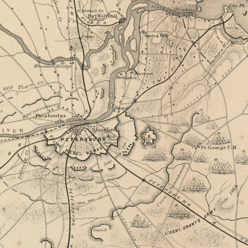 General Grant's Campaign War Map - Muir Way - Vintage Map