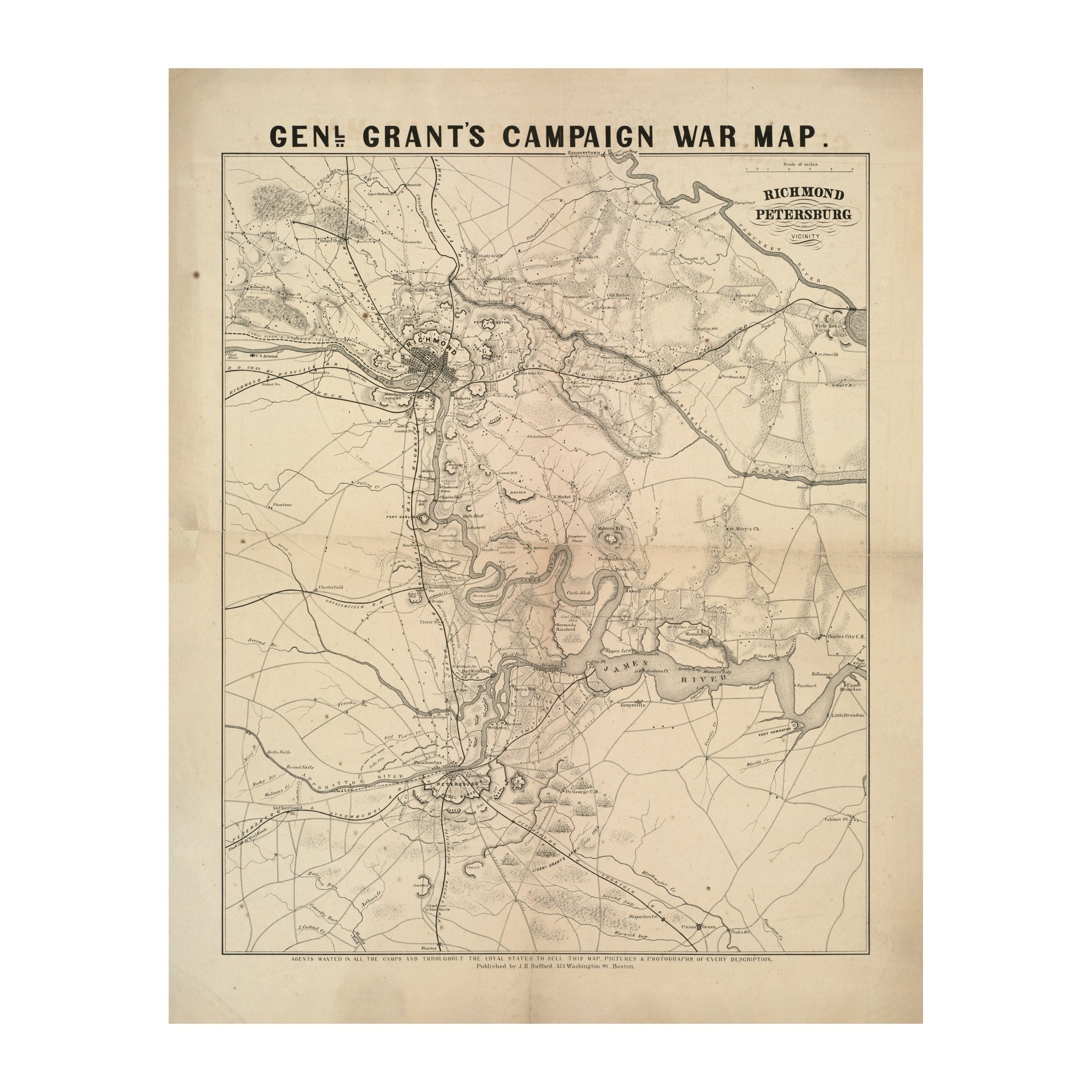 General Grant's Campaign War Map - Muir Way - Vintage Map