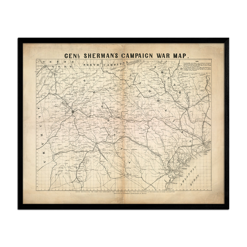 General Sherman's Campaign War Map - Muir Way - Vintage Map