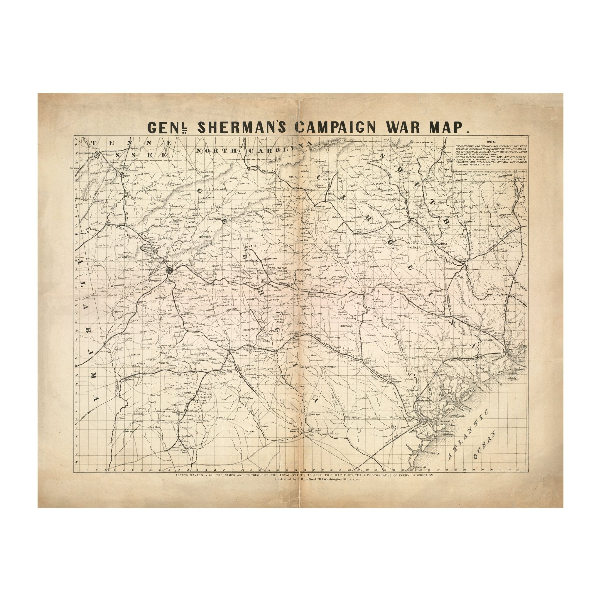 General Sherman's Campaign War Map - Muir Way - Vintage Map