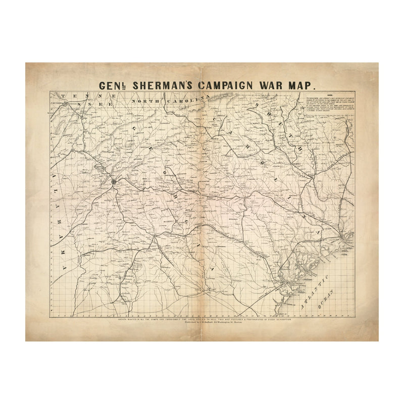 General Sherman's Campaign War Map - Muir Way - Vintage Map