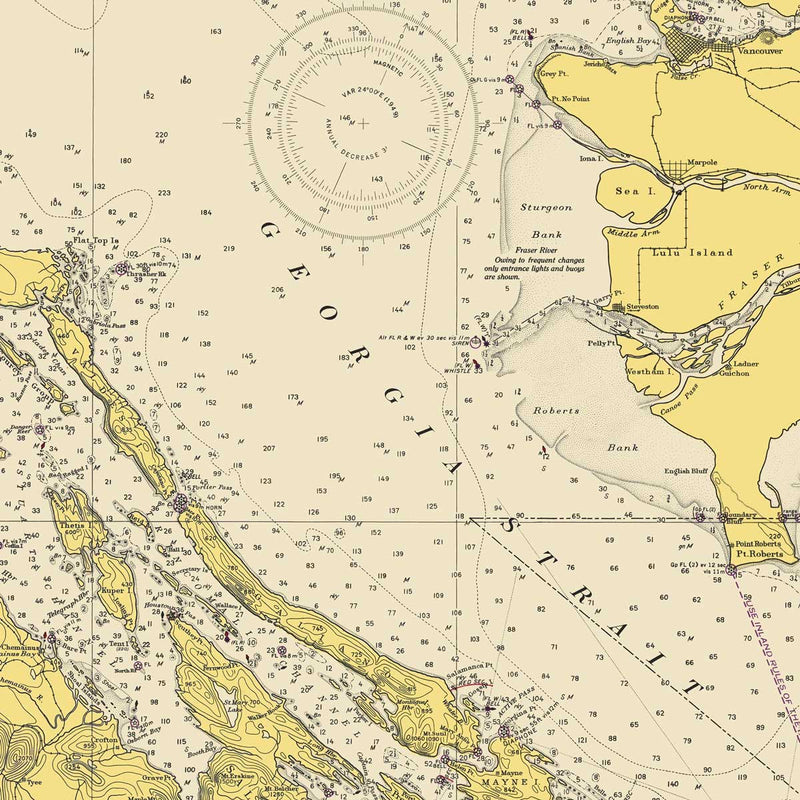 Georgia Strait & Strait of Juan de Fuca Nautical Chart 1948 - Muir Way - Vintage Map