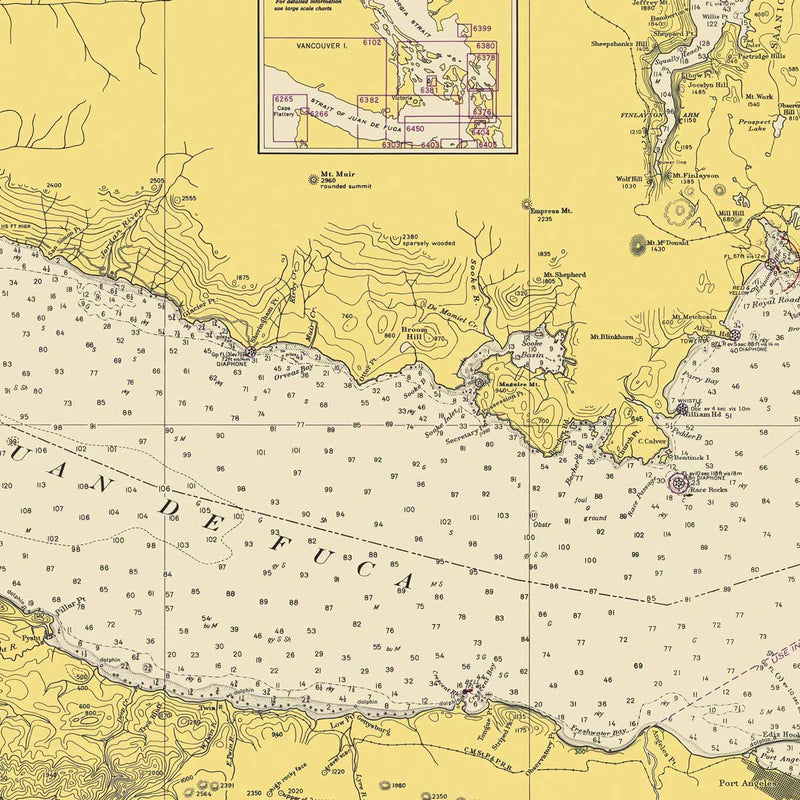 Georgia Strait & Strait of Juan de Fuca Nautical Chart 1948 - Muir Way - Vintage Map