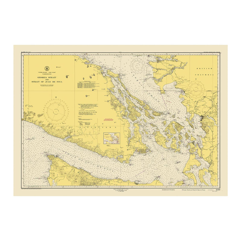 Georgia Strait & Strait of Juan de Fuca Nautical Chart 1948 - Muir Way - Vintage Map