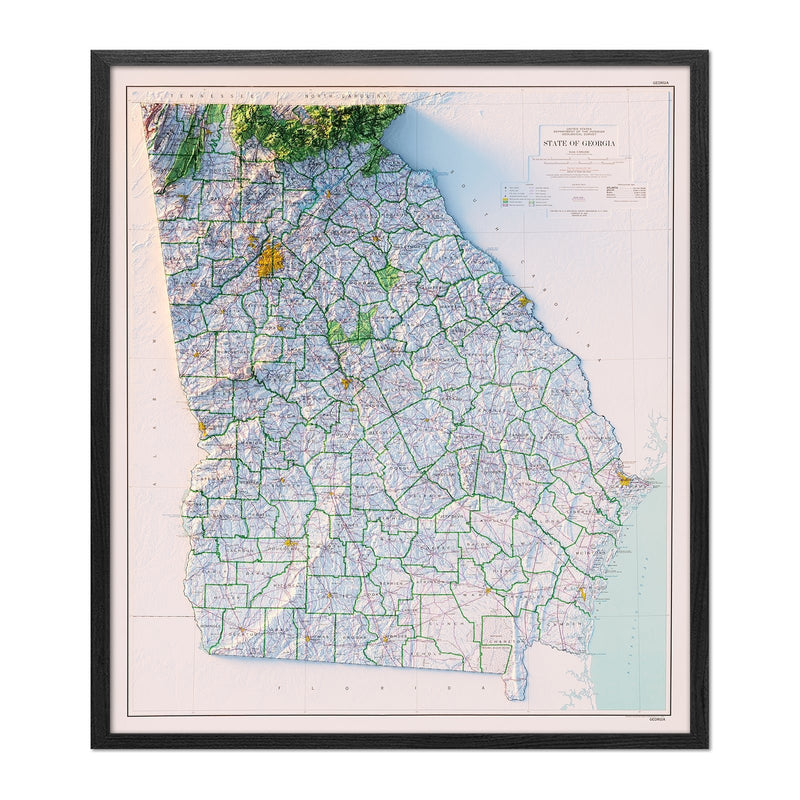 Georgia 1970 Shaded Relief Map - Muir Way - Vintage Relief