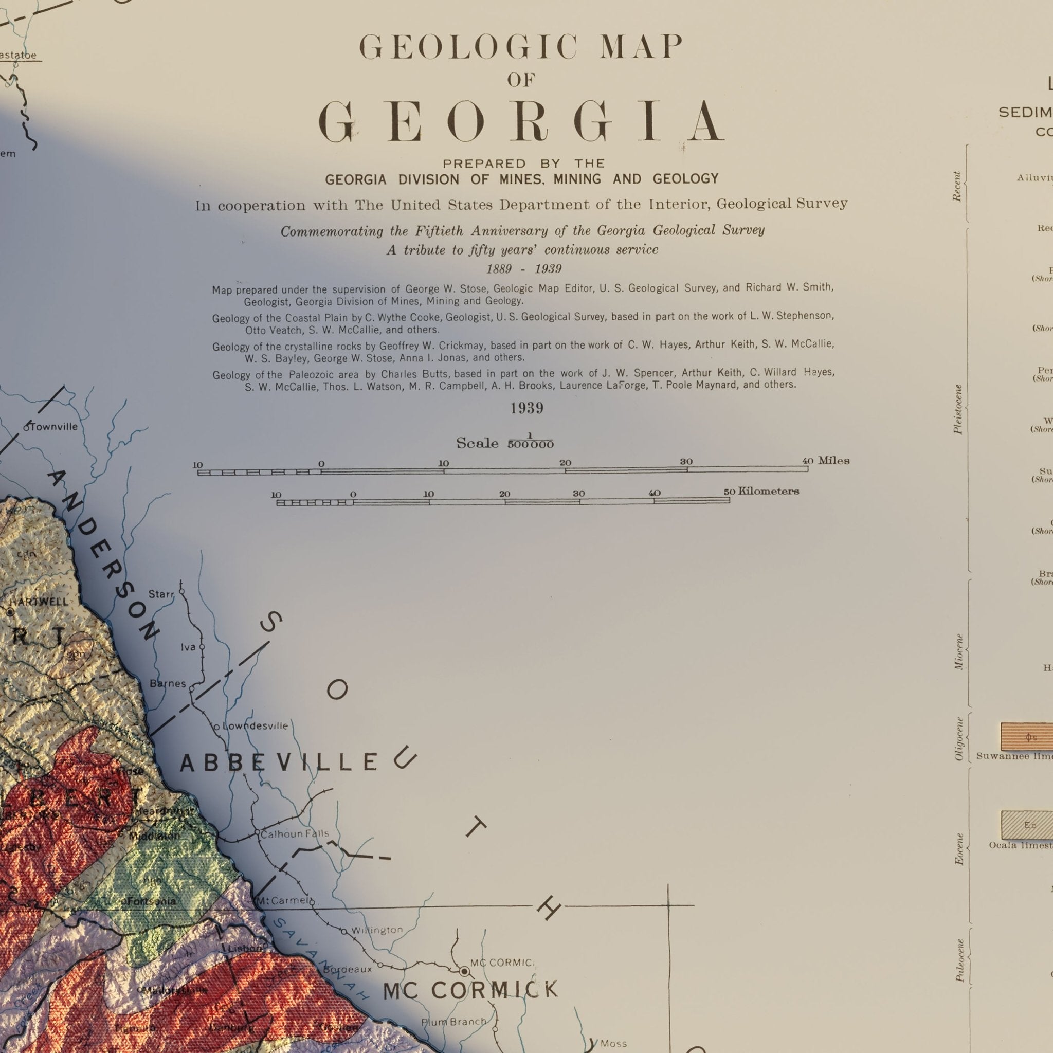 Georgia 1939 Shaded Relief Map - Muir Way - Vintage Relief