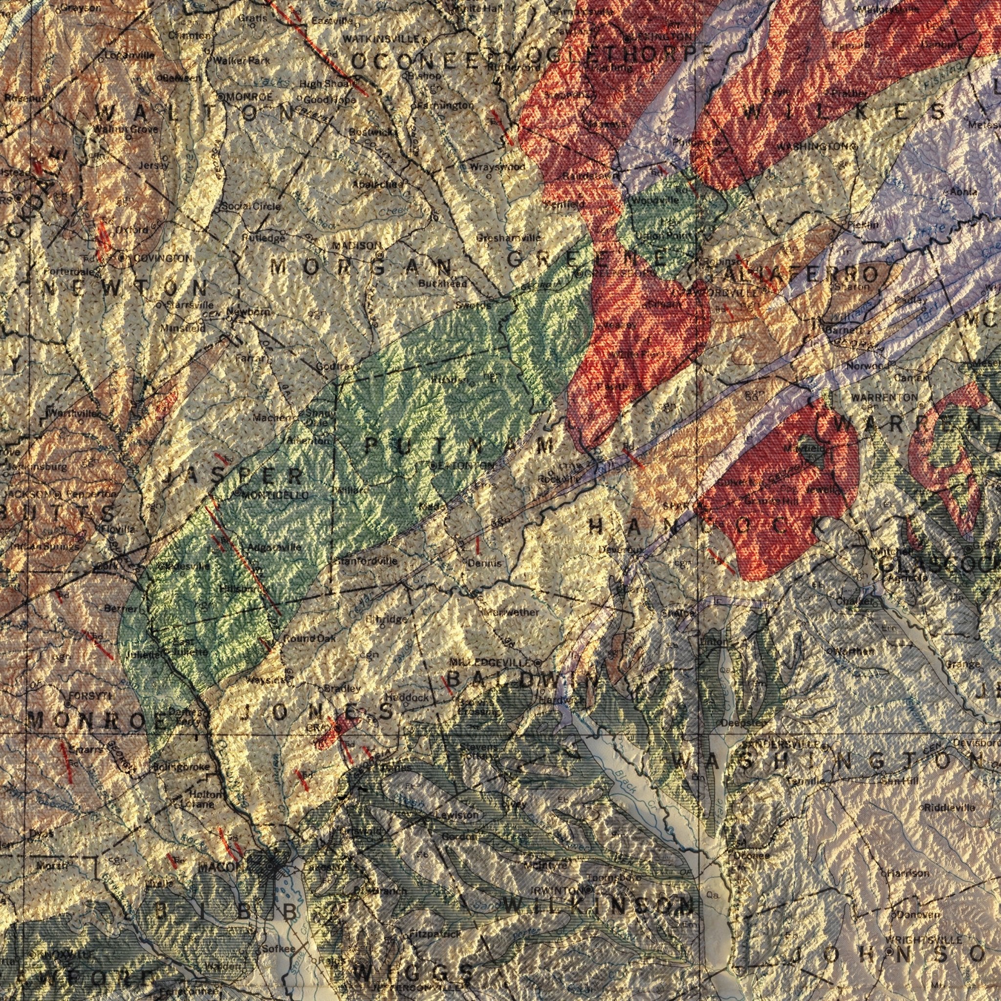 Georgia 1939 Shaded Relief Map - Muir Way - Vintage Relief