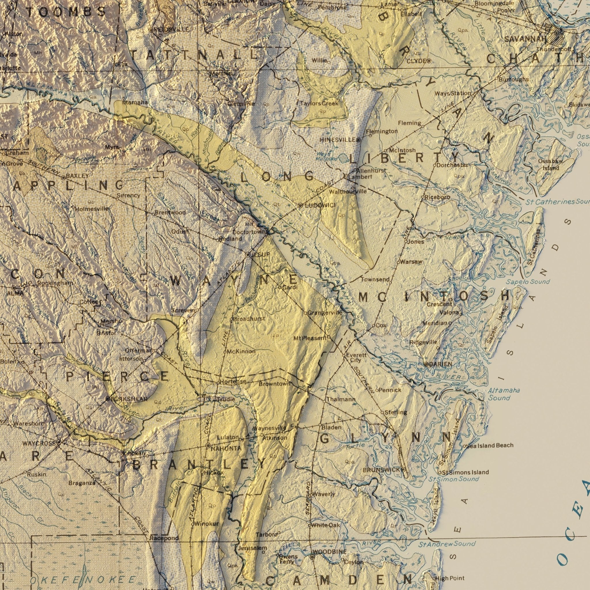 Georgia 1939 Shaded Relief Map - Muir Way - Vintage Relief