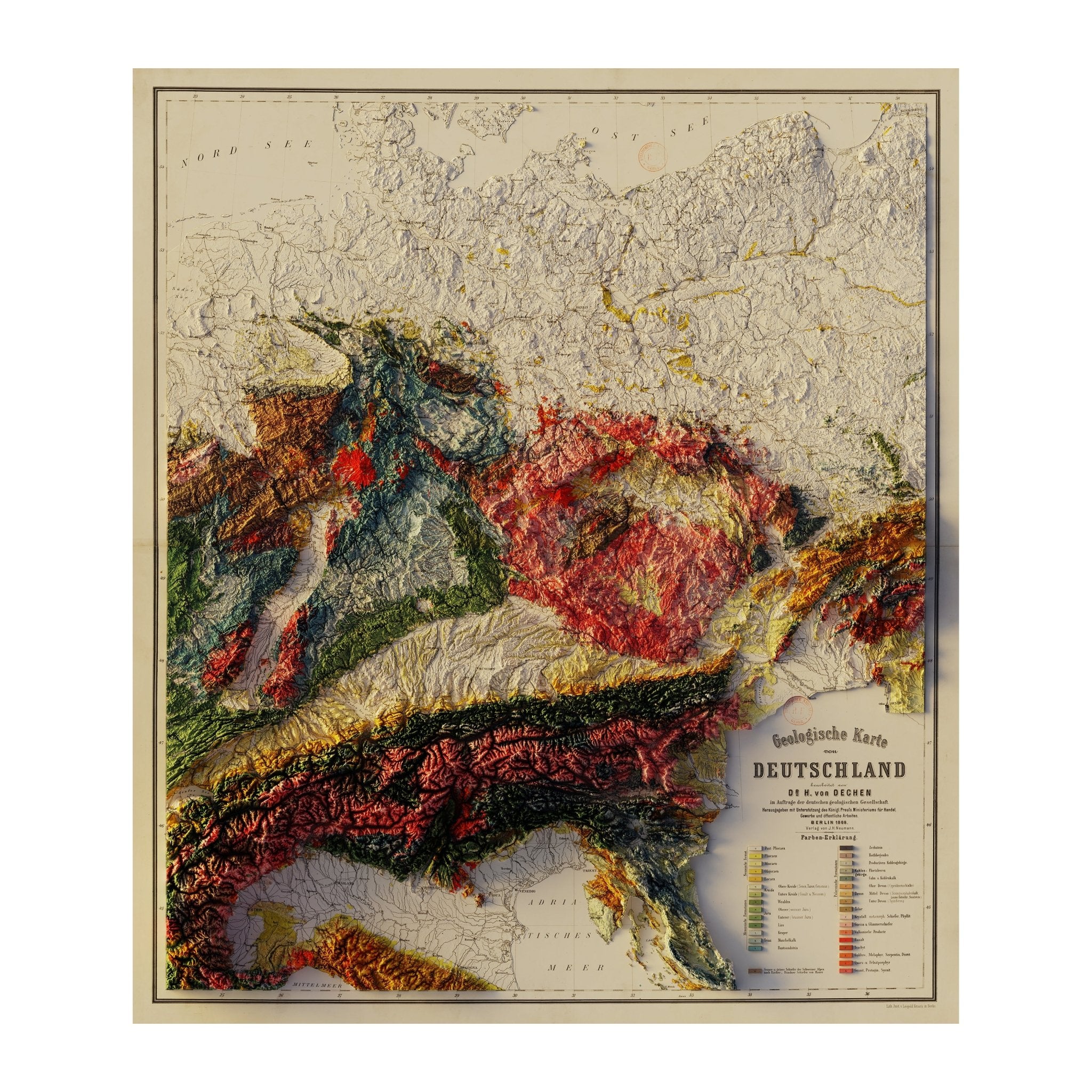Germany 1869 Shaded Relief Map - Muir Way - Vintage Relief