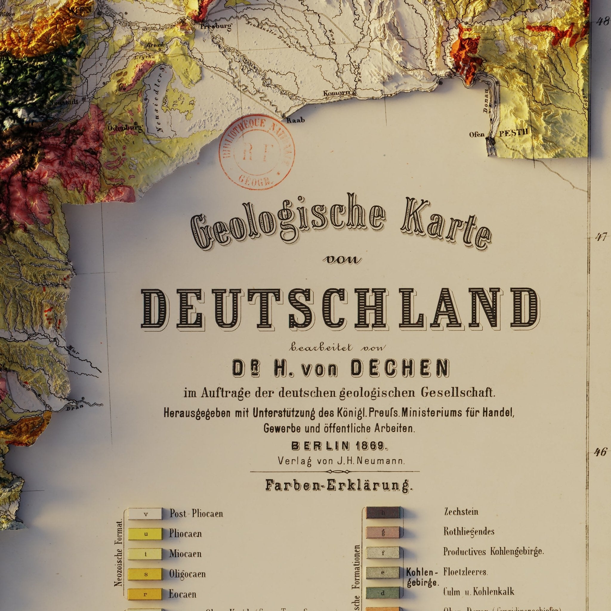 Germany 1869 Shaded Relief Map - Muir Way - Vintage Relief