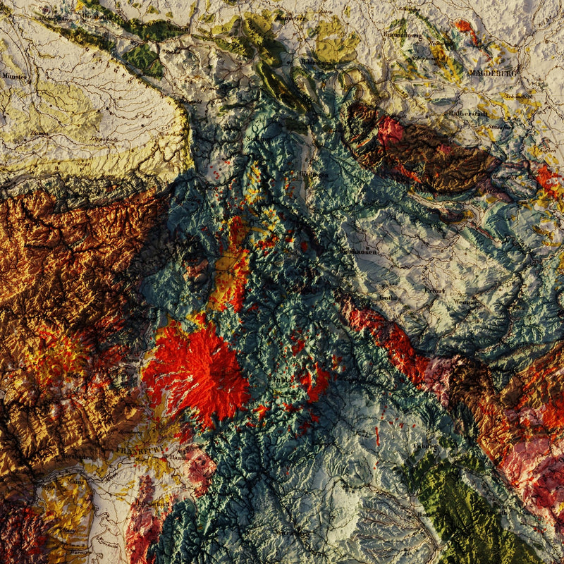 Germany 1869 Shaded Relief Map - Muir Way - Vintage Relief