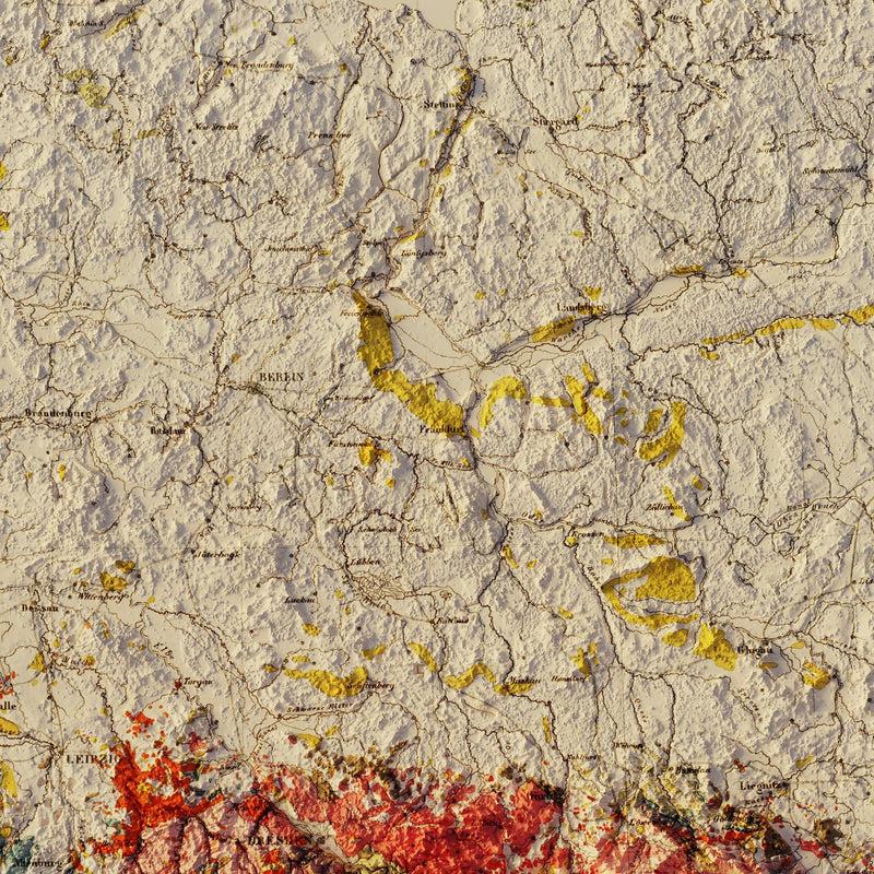 Germany 1869 Shaded Relief Map - Muir Way - Vintage Relief