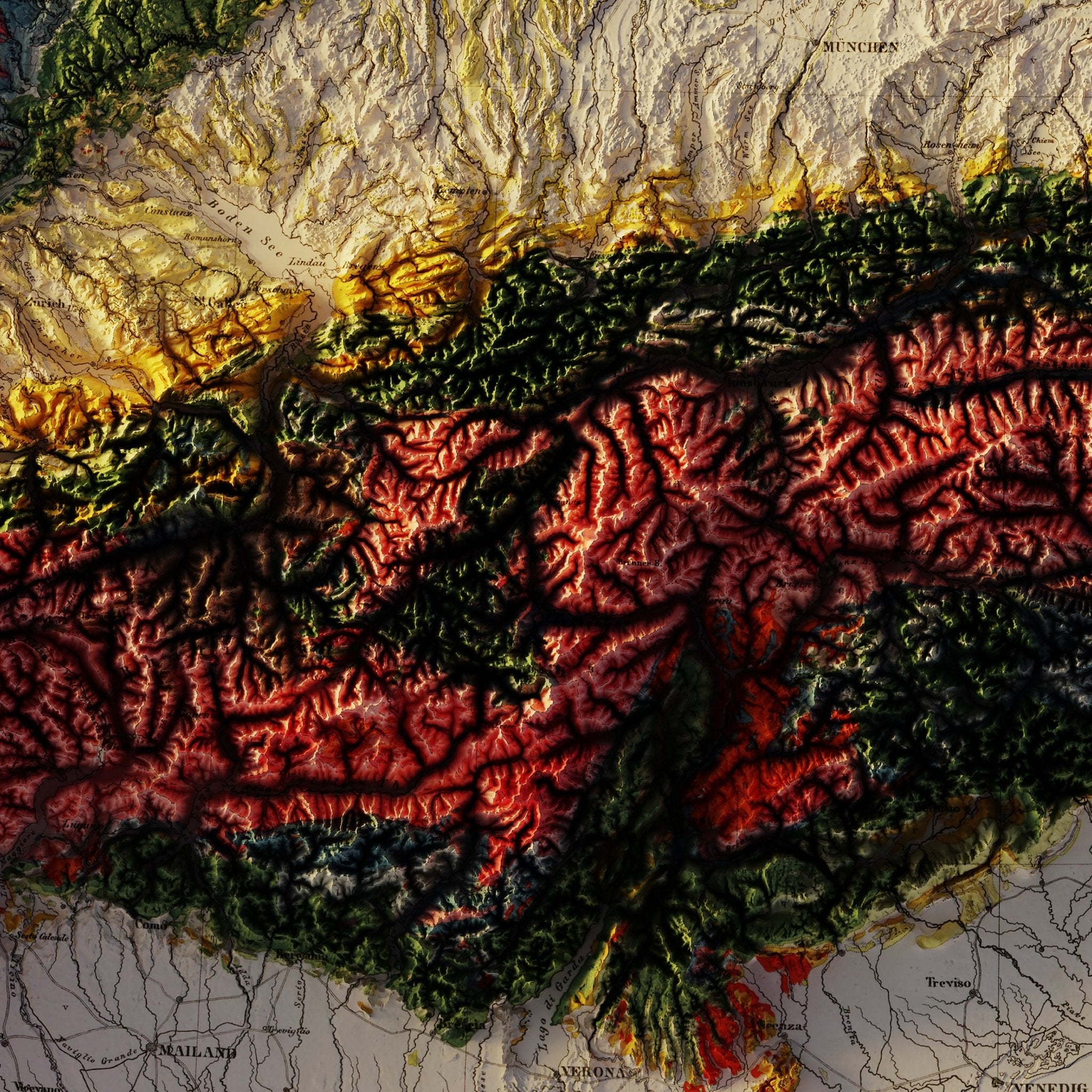 Germany 1869 Shaded Relief Map - Muir Way - Vintage Relief