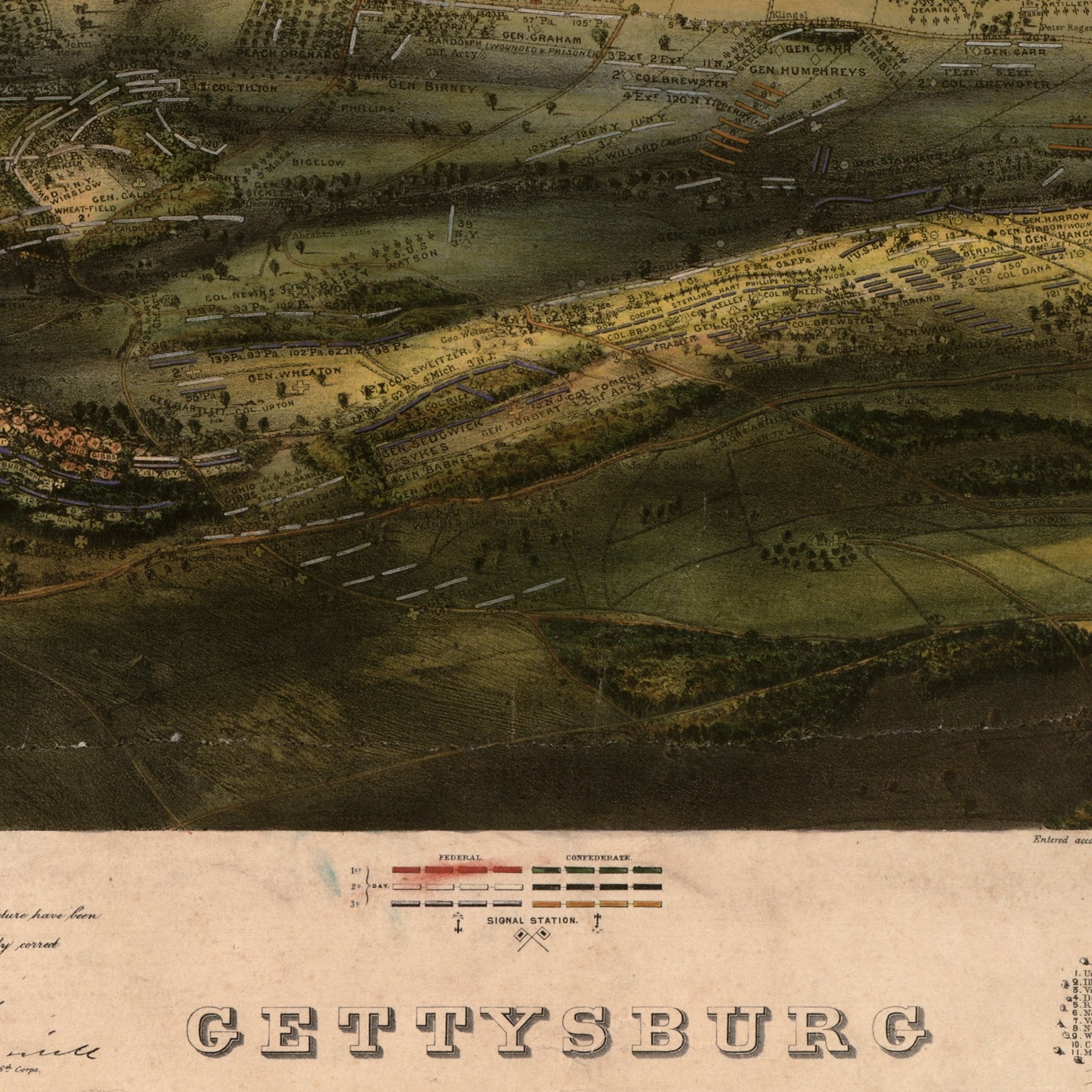 Gettysburg Battle - field - Muir Way - Vintage Map