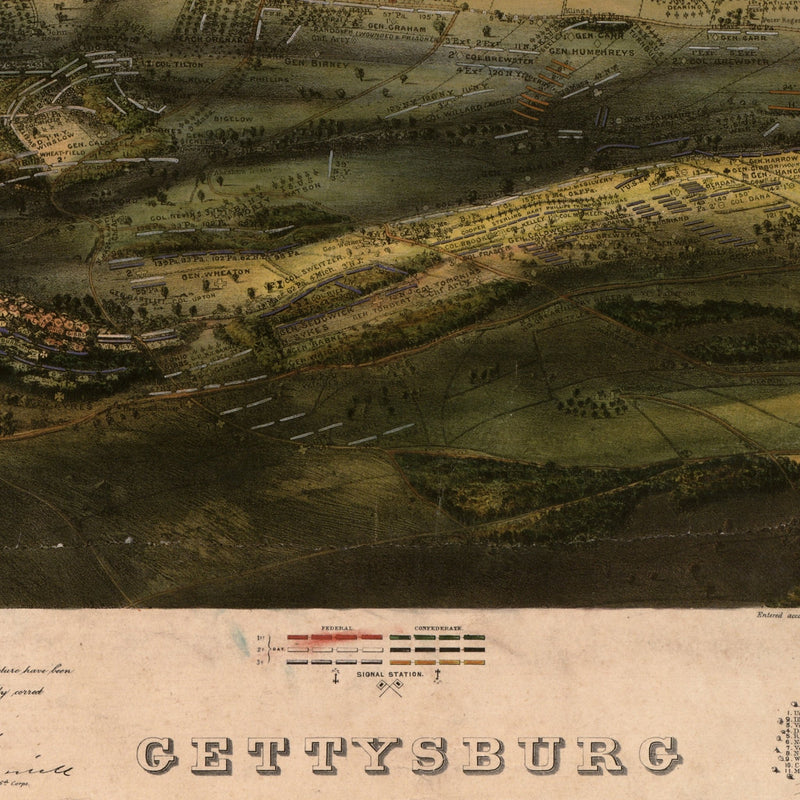 Gettysburg Battle - field - Muir Way - Vintage Map