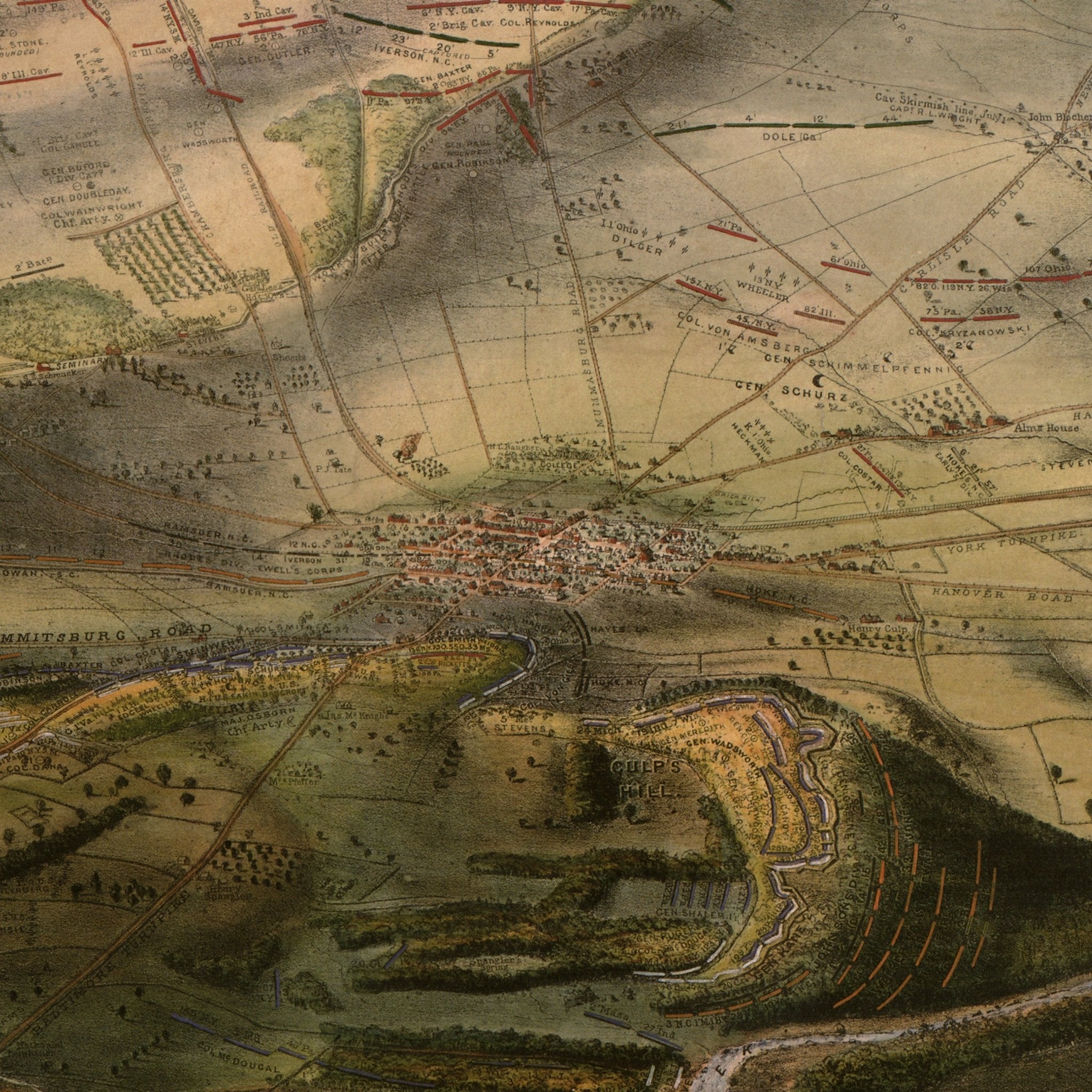 Gettysburg Battle - field - Muir Way - Vintage Map