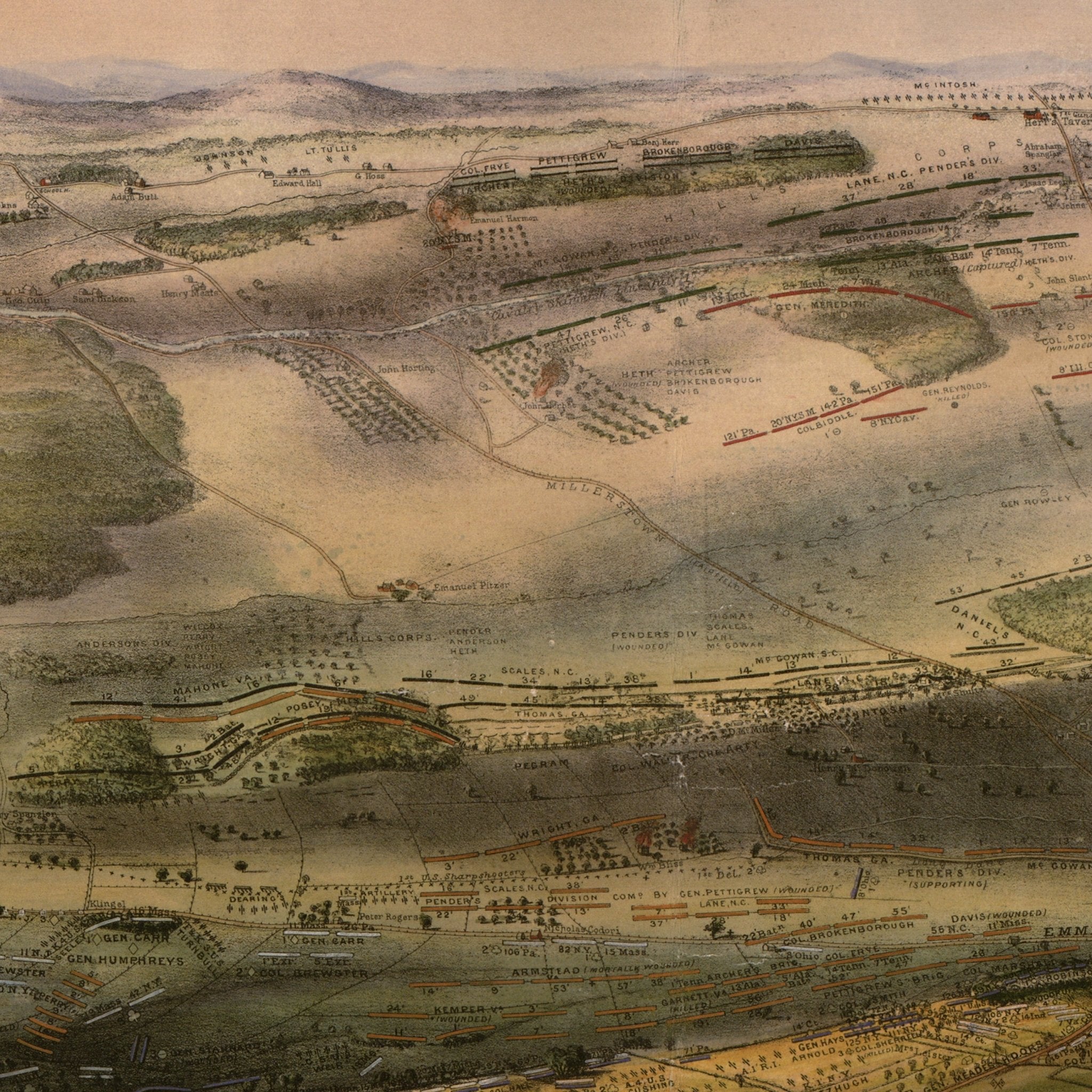 Gettysburg Battle - field - Muir Way - Vintage Map