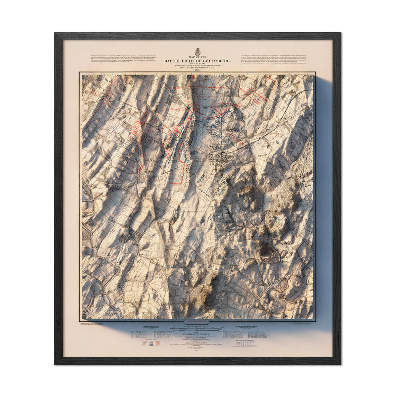 Gettysburg 1st Day 1876 Shaded Relief Map - Muir Way - Vintage Relief
