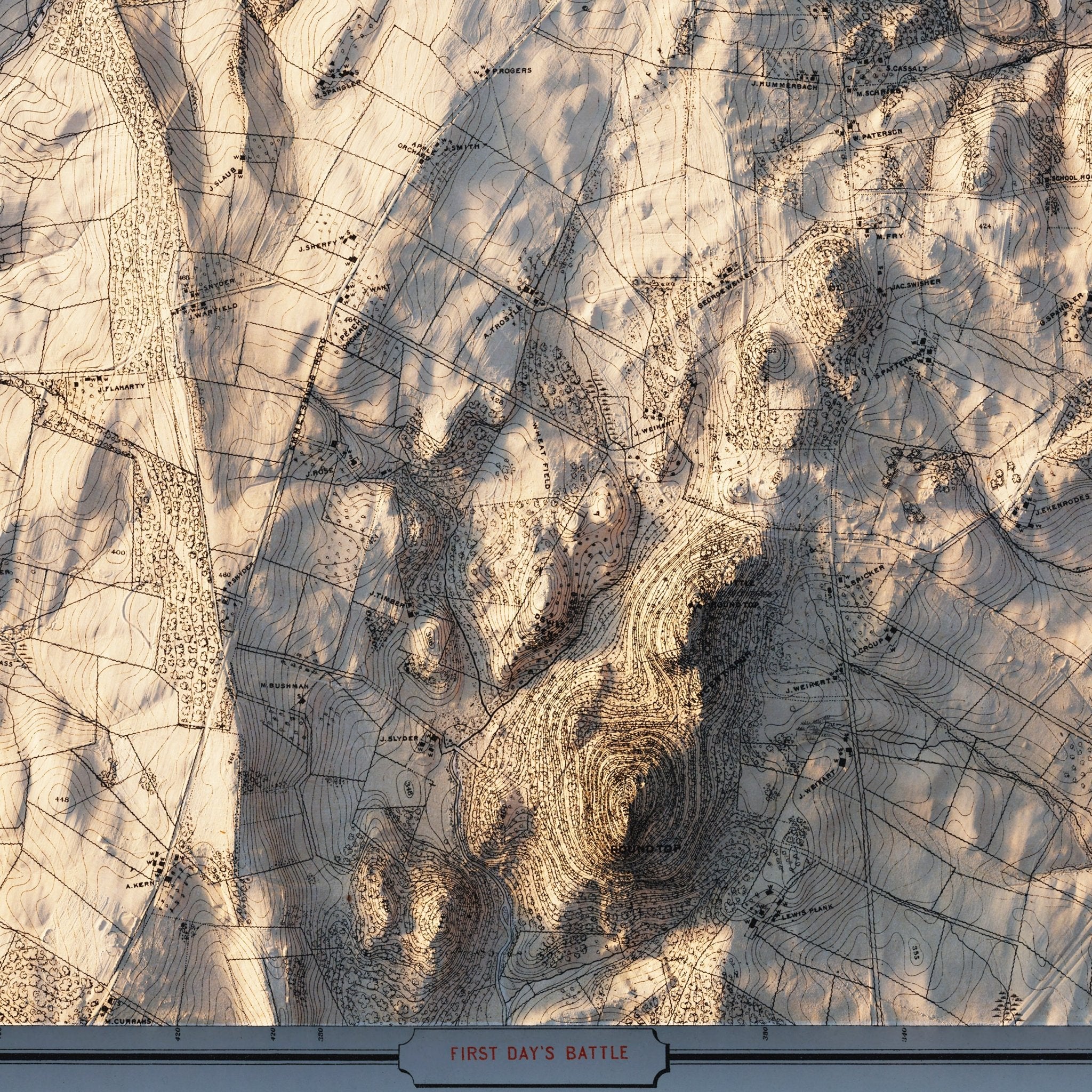 Gettysburg 1st Day 1876 Shaded Relief Map - Muir Way - Vintage Relief