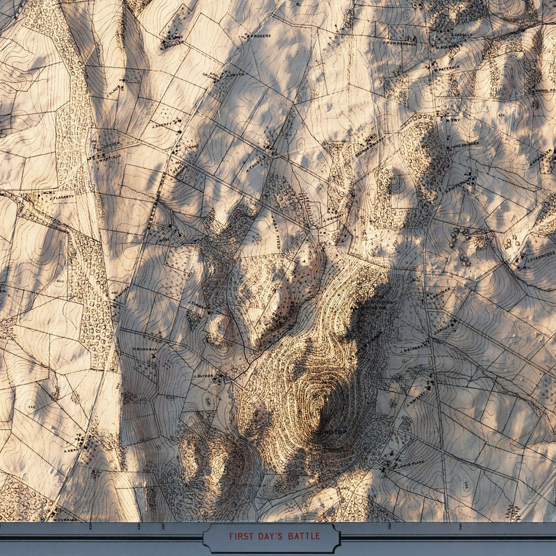 Gettysburg 1st Day 1876 Shaded Relief Map - Muir Way - Vintage Relief