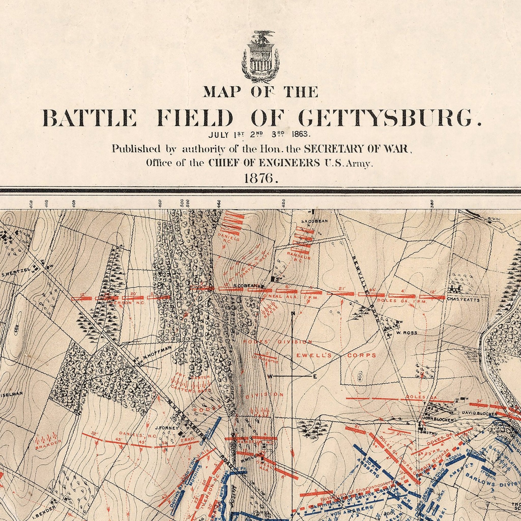 Gettysburg, July 1st, 1863 - Muir Way - Vintage Map