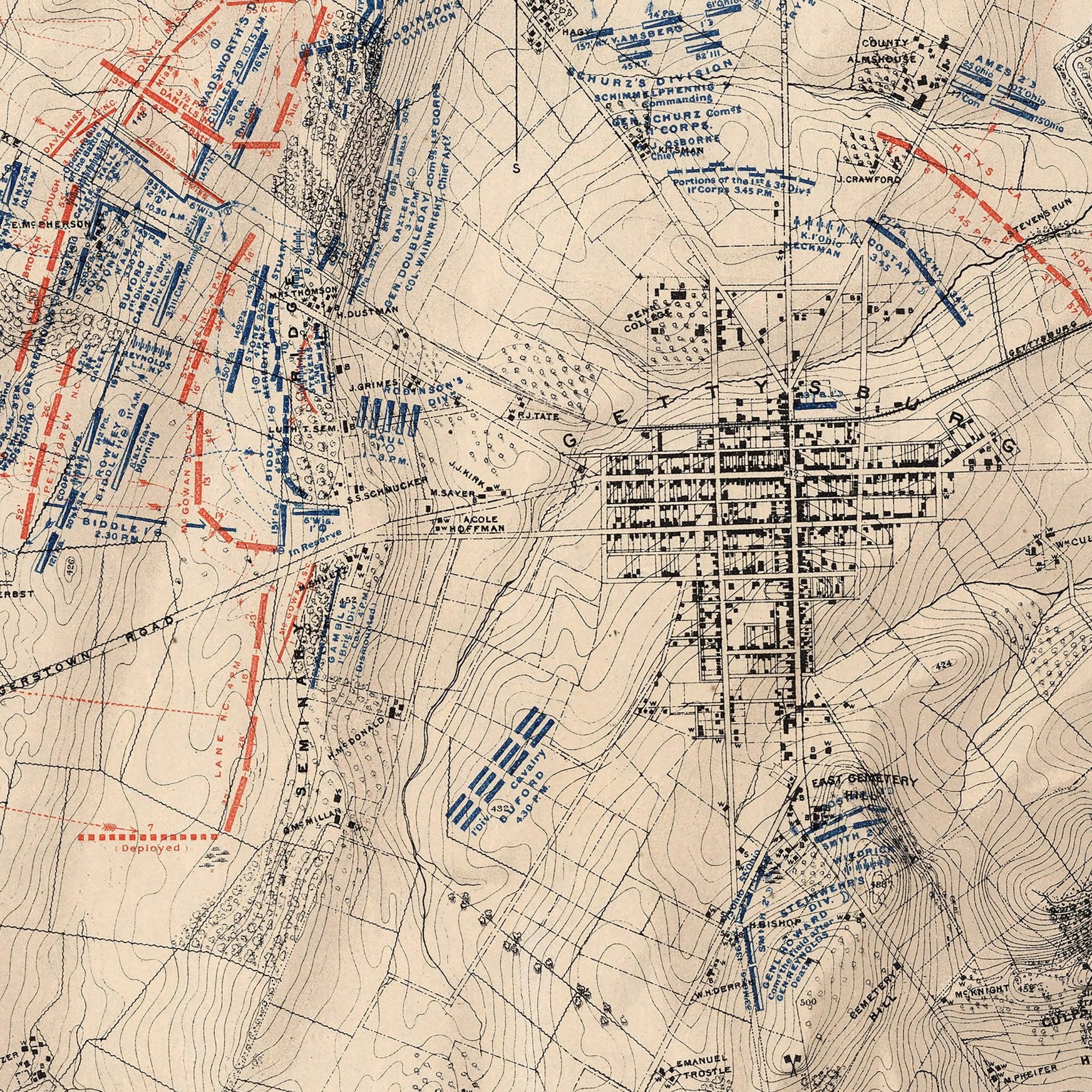 Gettysburg, July 1st, 1863 - Muir Way - Vintage Map