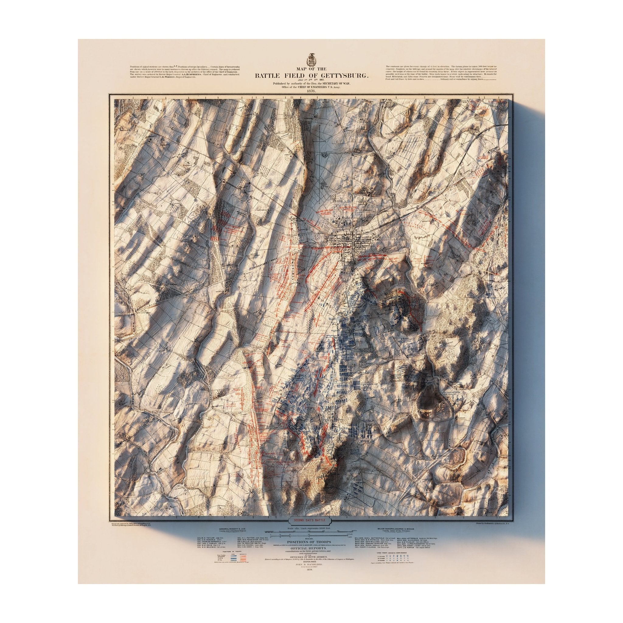 Gettysburg 2nd Day 1876 Shaded Relief Map - Muir Way - Vintage Relief