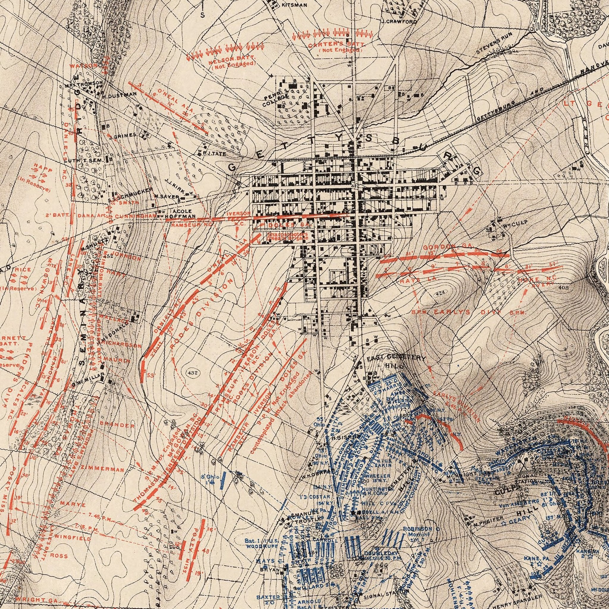 Gettysburg, July 2nd, 1863 - Muir Way - Vintage Map