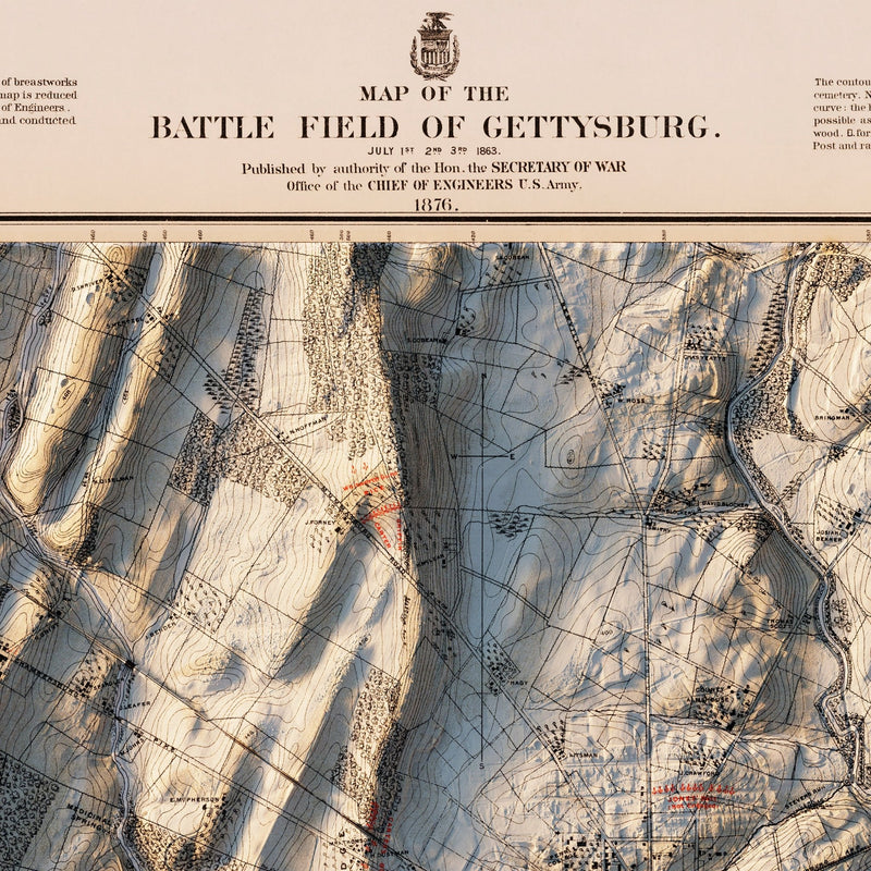 Gettysburg 3rd Day 1876 Shaded Relief Map - Muir Way - Vintage Relief