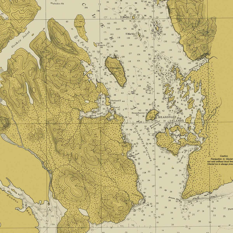 Glacier Bay, AK Nautical Chart 1942 - Muir Way - Vintage Map