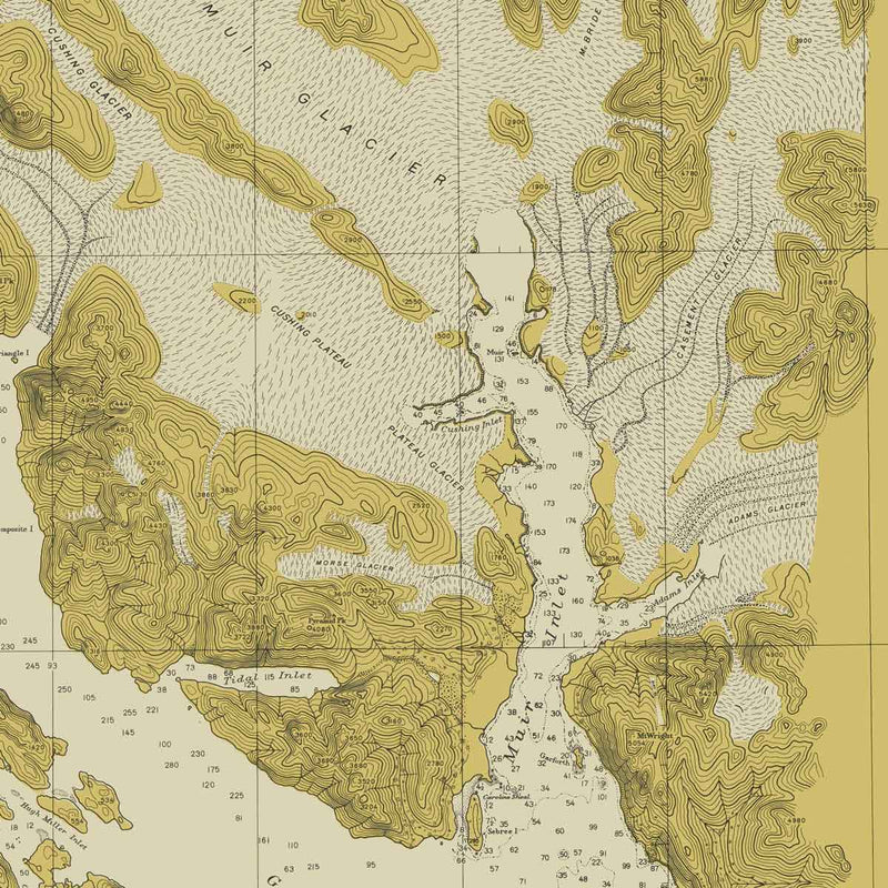 Glacier Bay, AK Nautical Chart 1942 - Muir Way - Vintage Map
