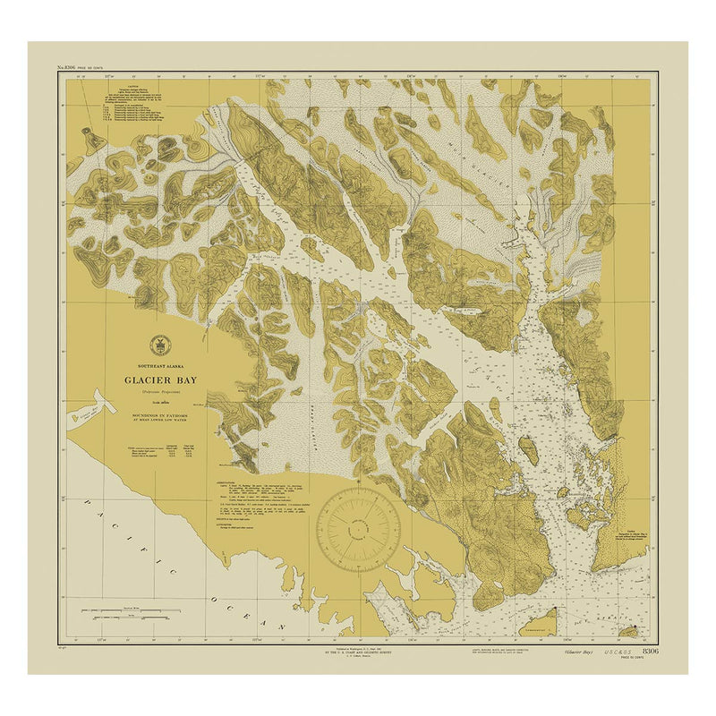 Glacier Bay, AK Nautical Chart 1942 - Muir Way - Vintage Map