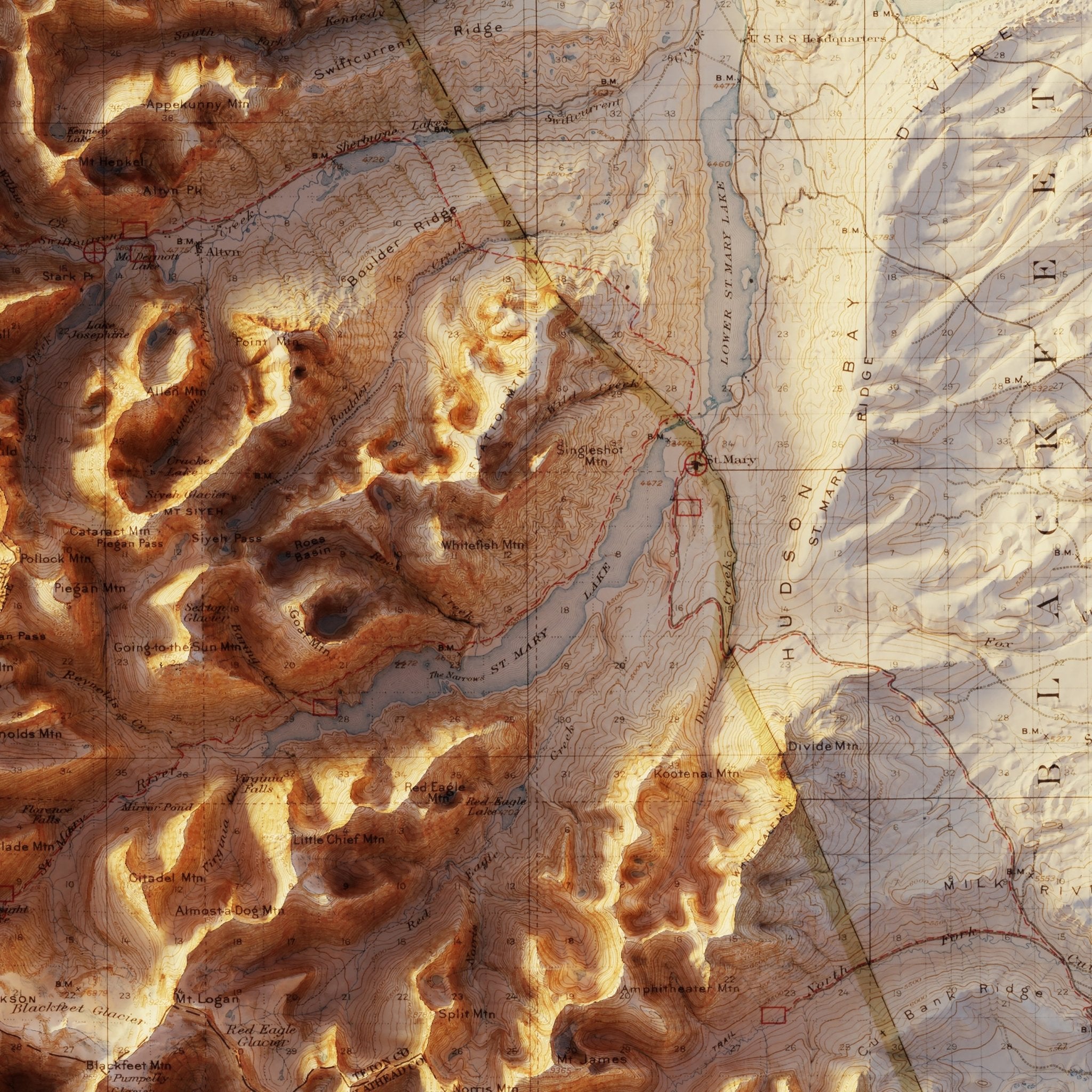 Glacier 1915 Shaded Relief Map - Muir Way - Vintage Relief