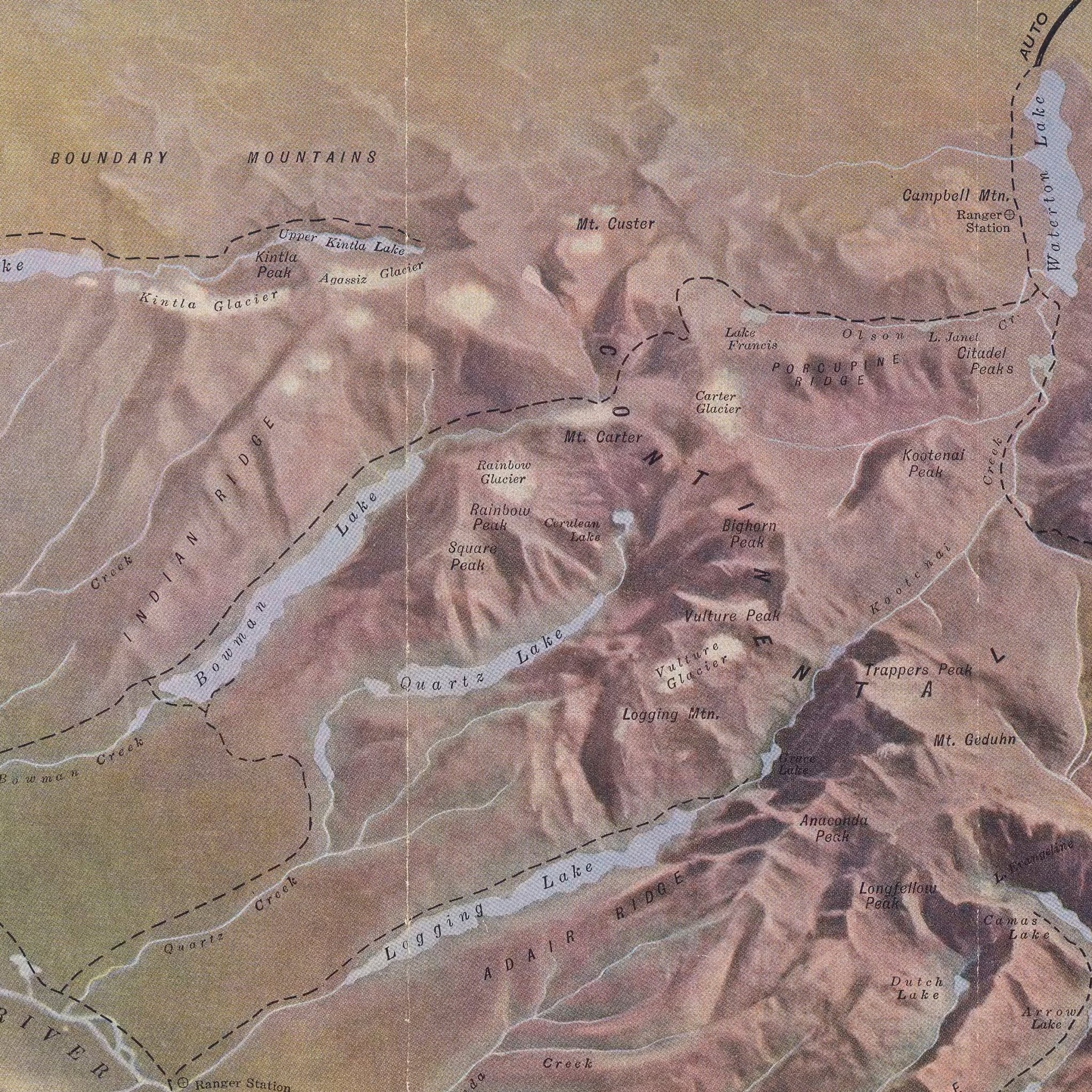 Glacier National Park 1910 Aeroplane Map - Muir Way - Vintage Map