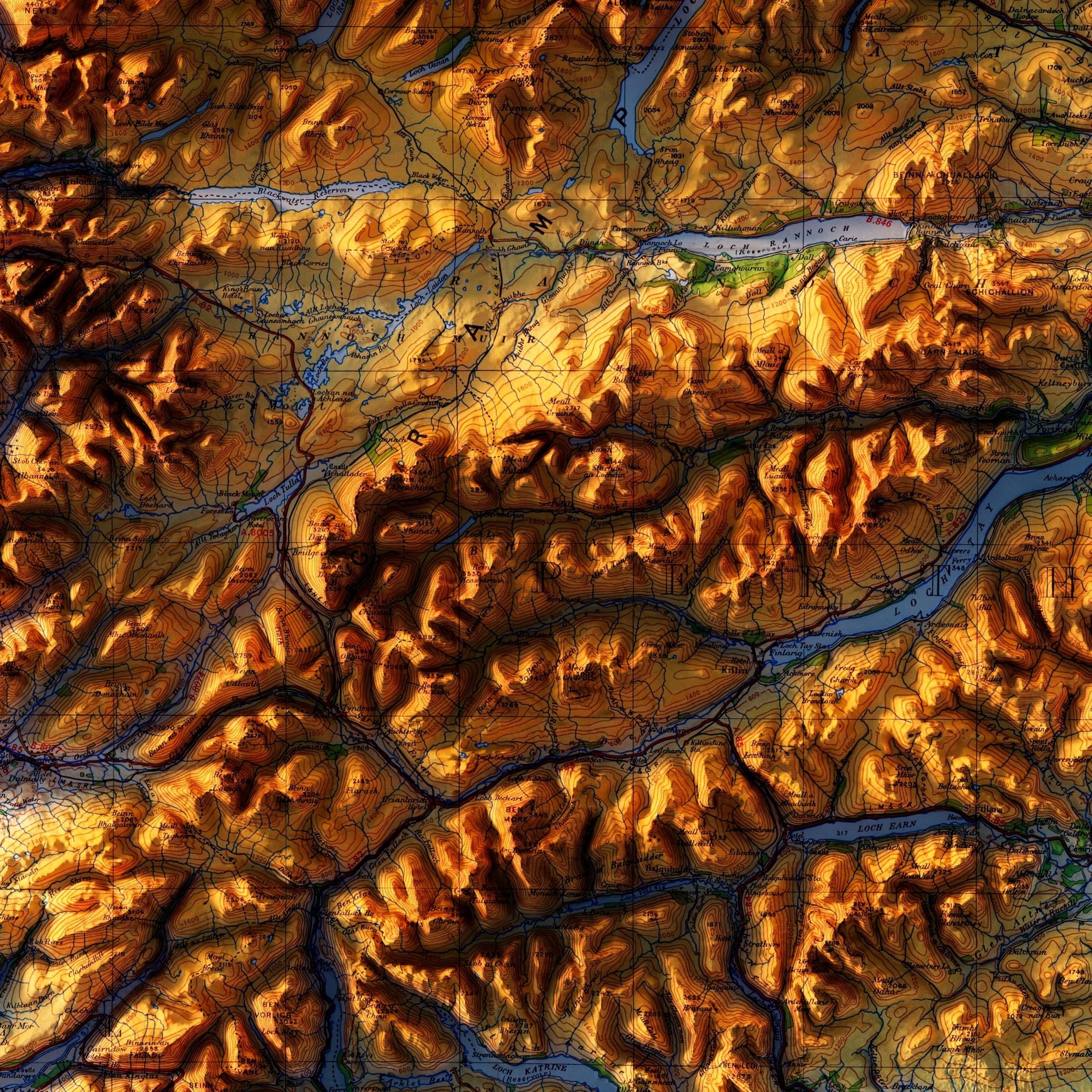 Glasgow and the Middle West 1957 Shaded Relief Map - Muir Way - Vintage Relief