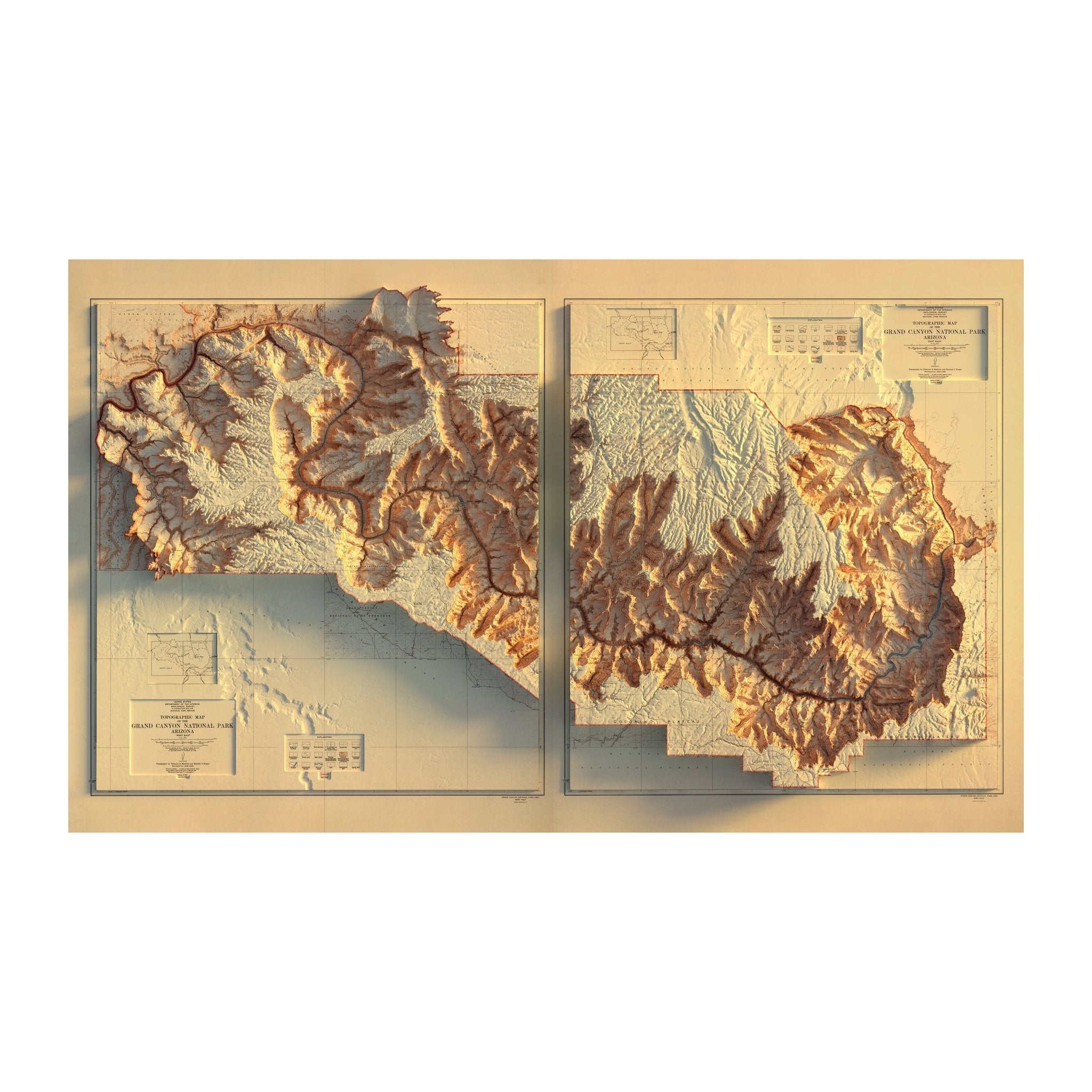 Grand Canyon 1948 Shaded Relief Map - Muir Way - Vintage Relief