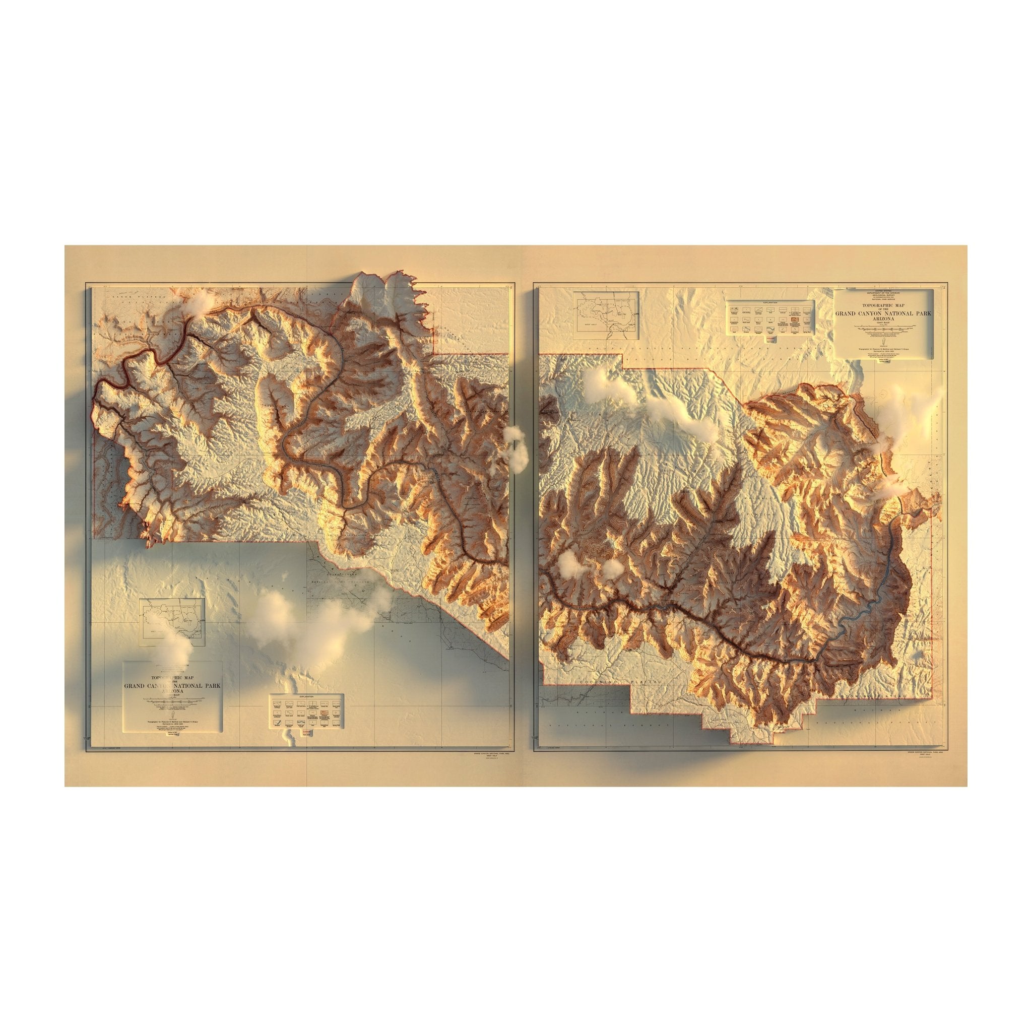 Grand Canyon 1948 Shaded Relief Map - Muir Way - Vintage Relief
