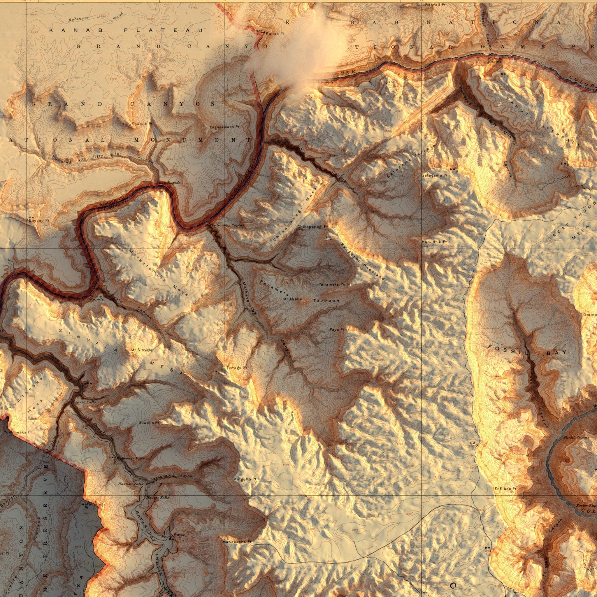 Grand Canyon 1948 Shaded Relief Map - Muir Way - Vintage Relief