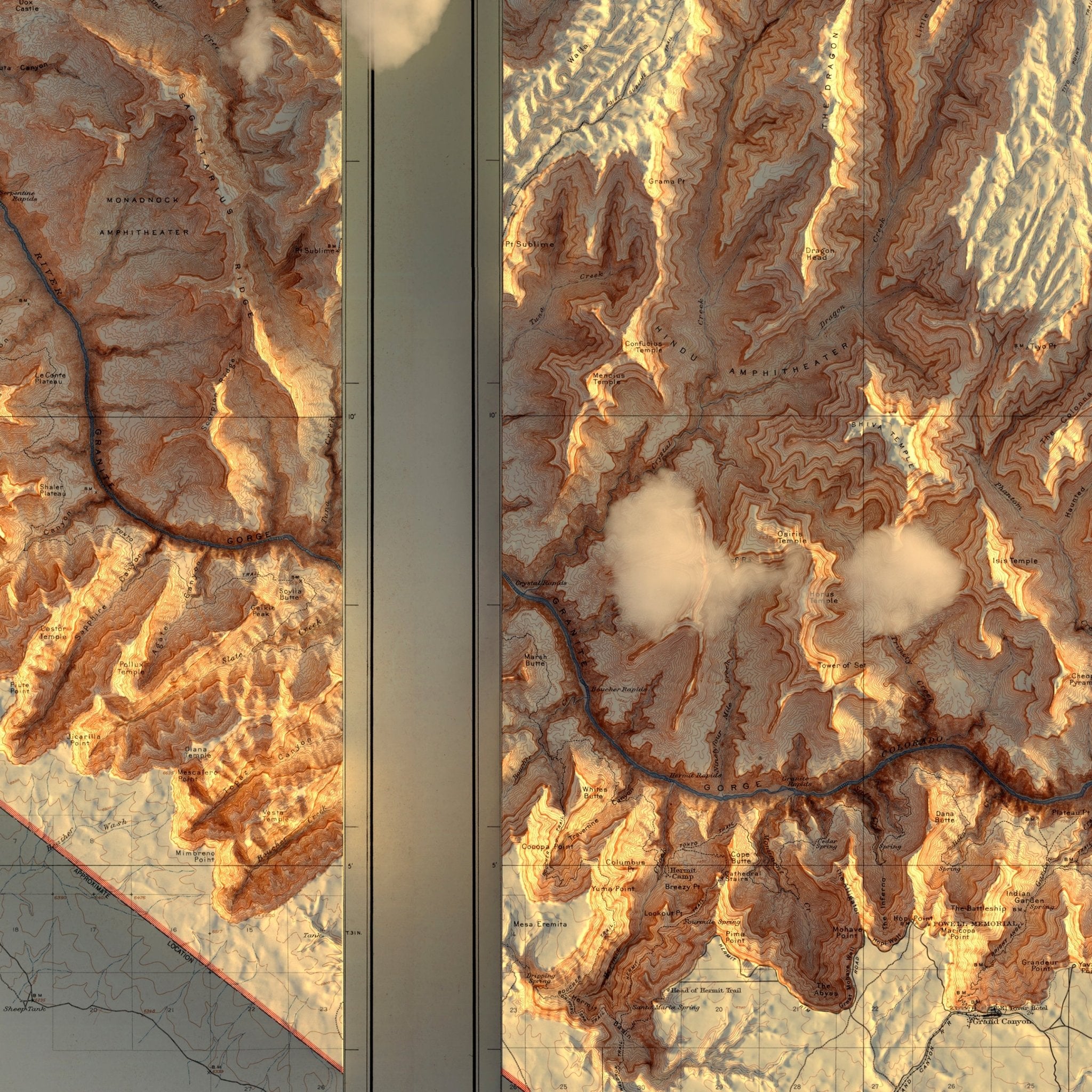 Grand Canyon 1948 Shaded Relief Map - Muir Way - Vintage Relief