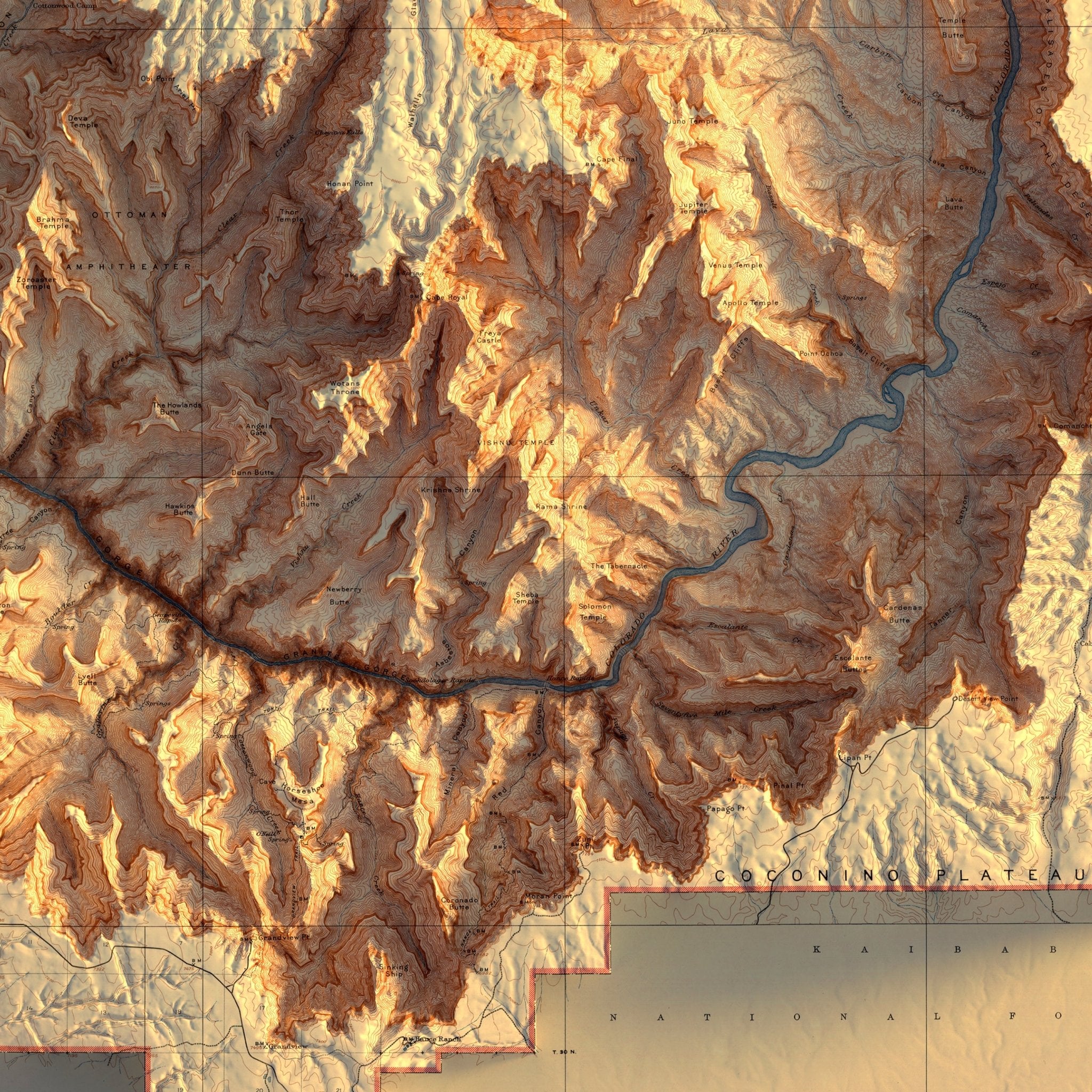 Grand Canyon 1948 Shaded Relief Map - Muir Way - Vintage Relief