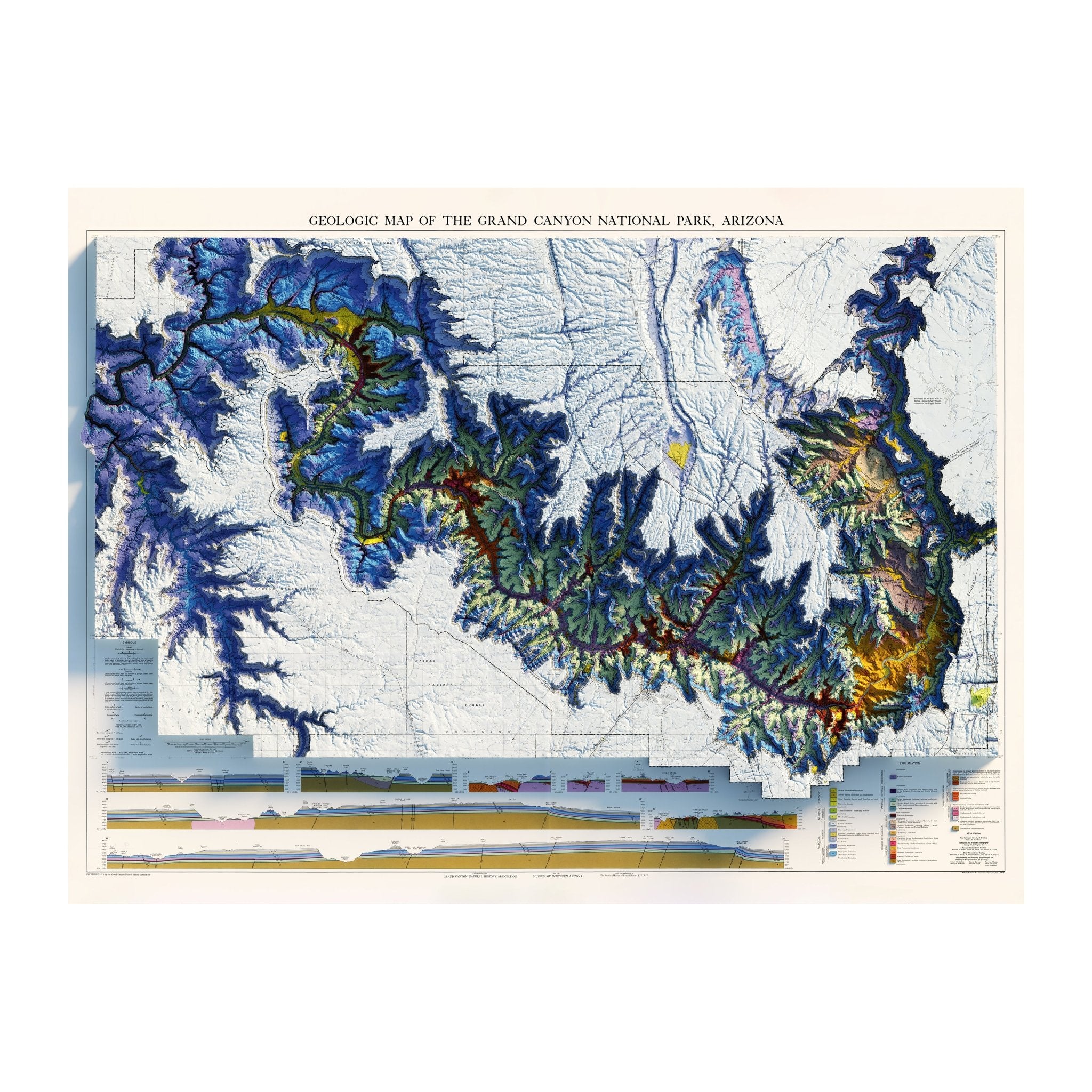 Grand Canyon 1976 Shaded Relief Map - Muir Way - Vintage Relief