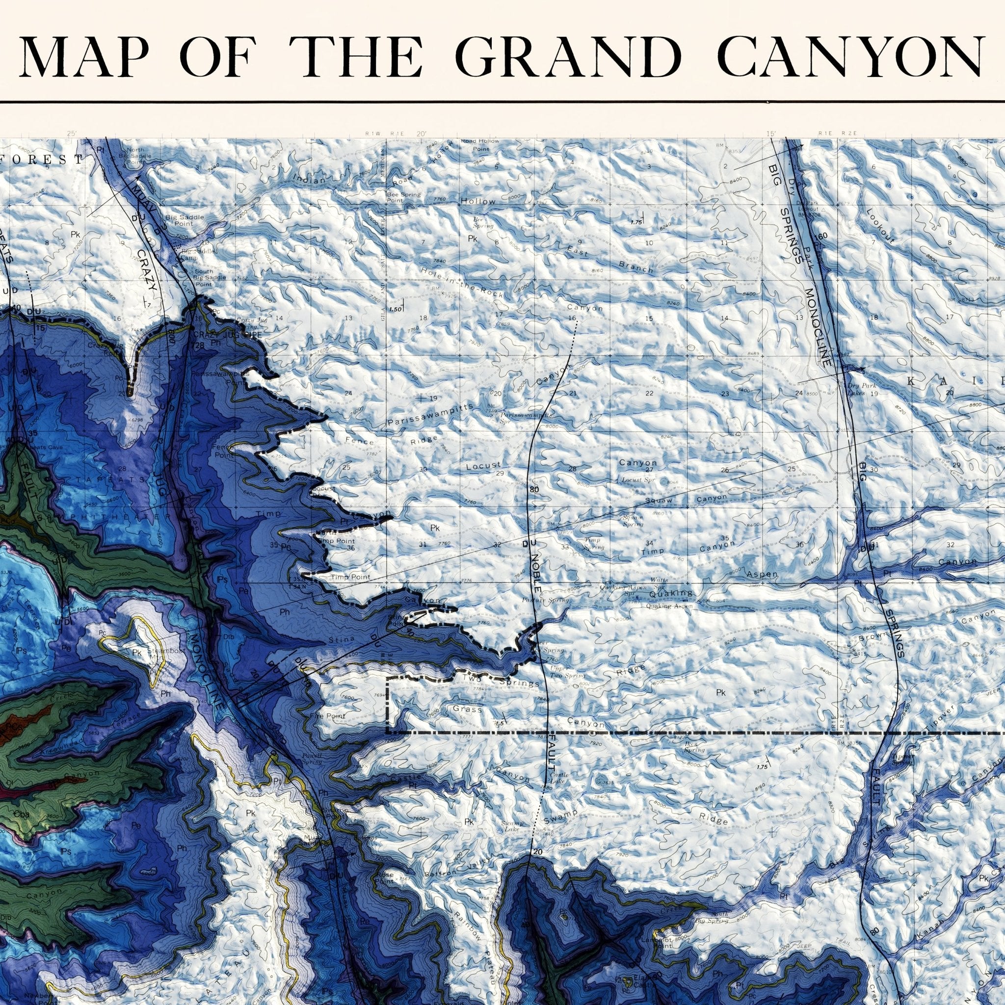 Grand Canyon 1976 Shaded Relief Map - Muir Way - Vintage Relief