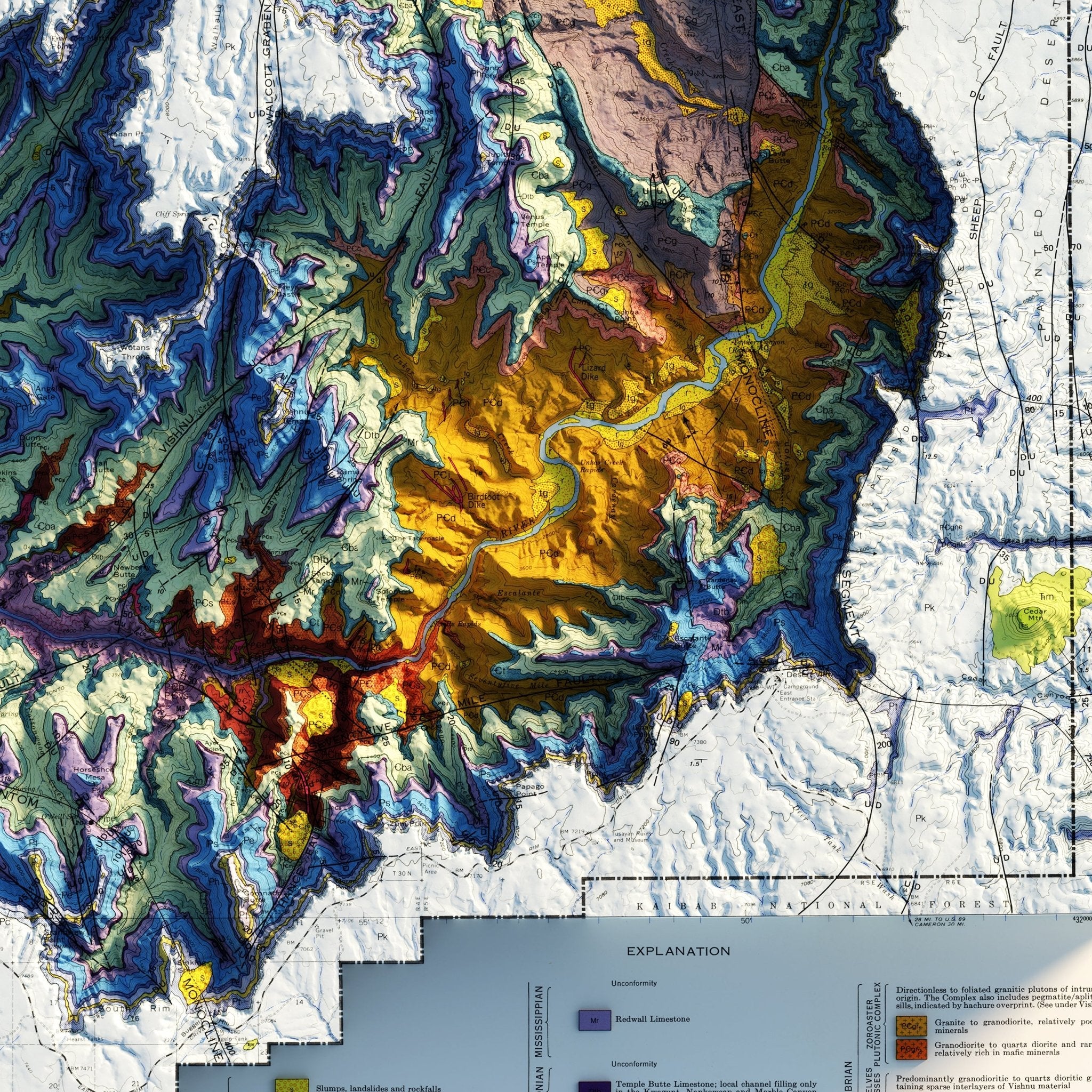 Grand Canyon 1976 Shaded Relief Map - Muir Way - Vintage Relief
