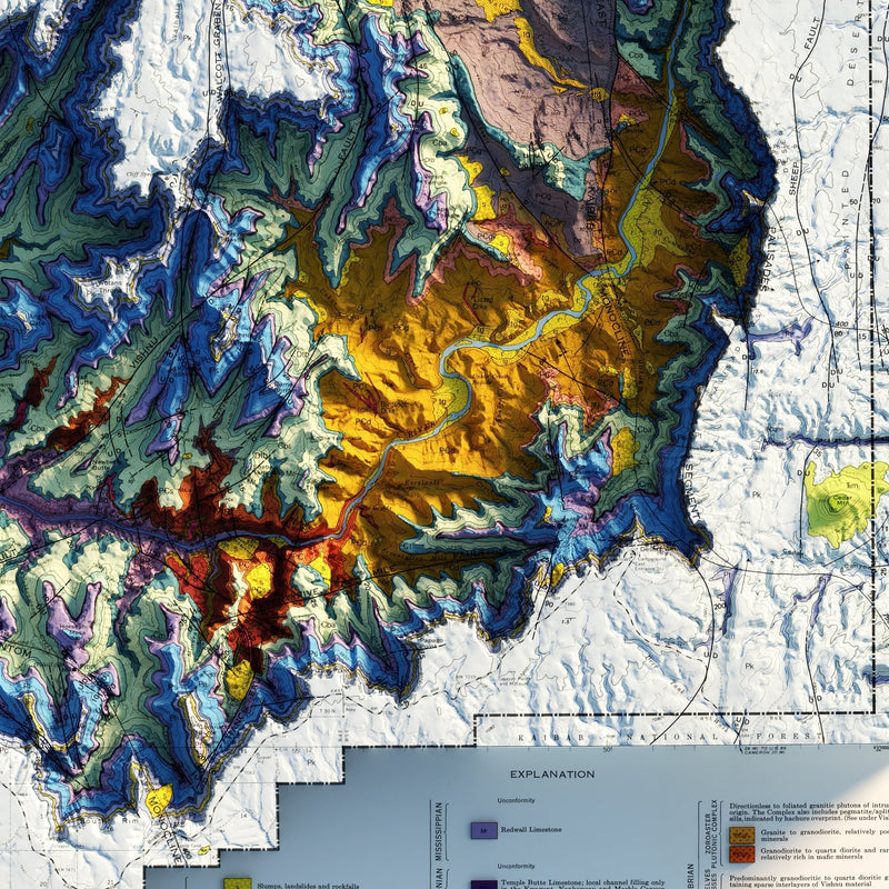 Grand Canyon 1976 Shaded Relief Map - Muir Way - Vintage Relief