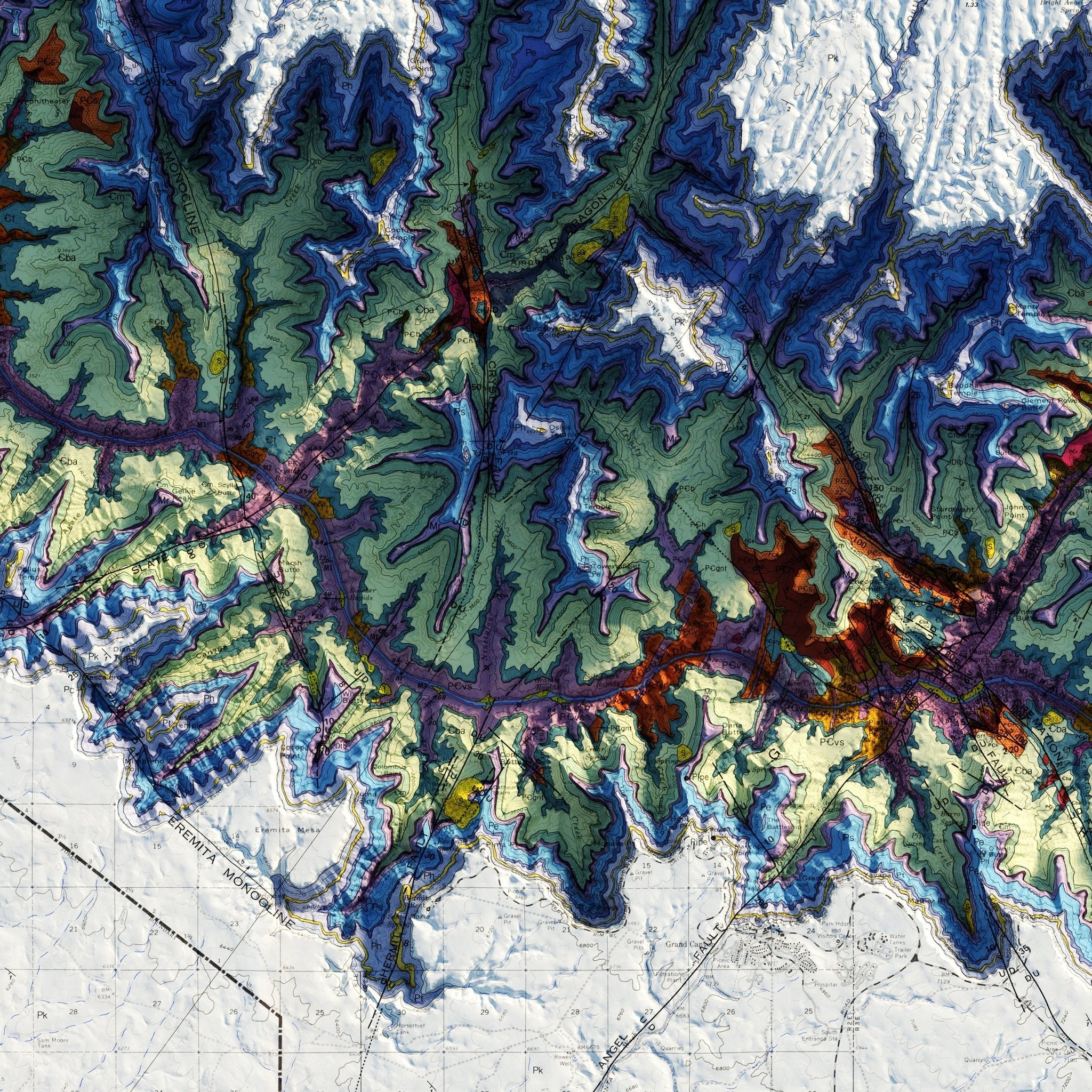Grand Canyon 1976 Shaded Relief Map - Muir Way - Vintage Relief