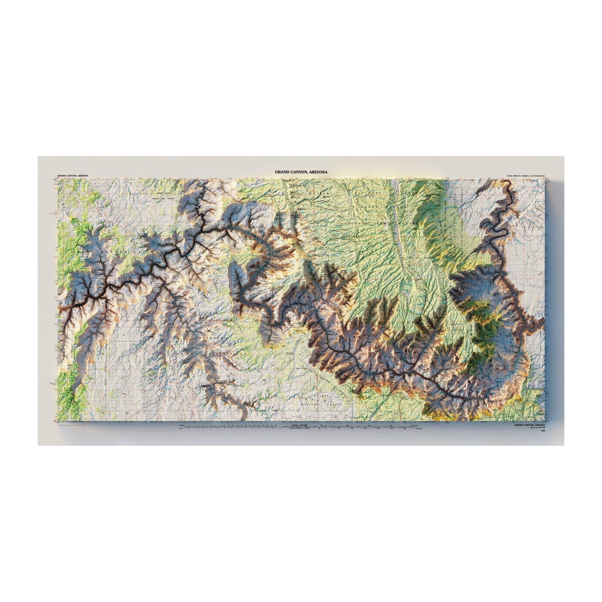 Grand Canyon 1984 Shaded Relief Map - Muir Way - Vintage Relief