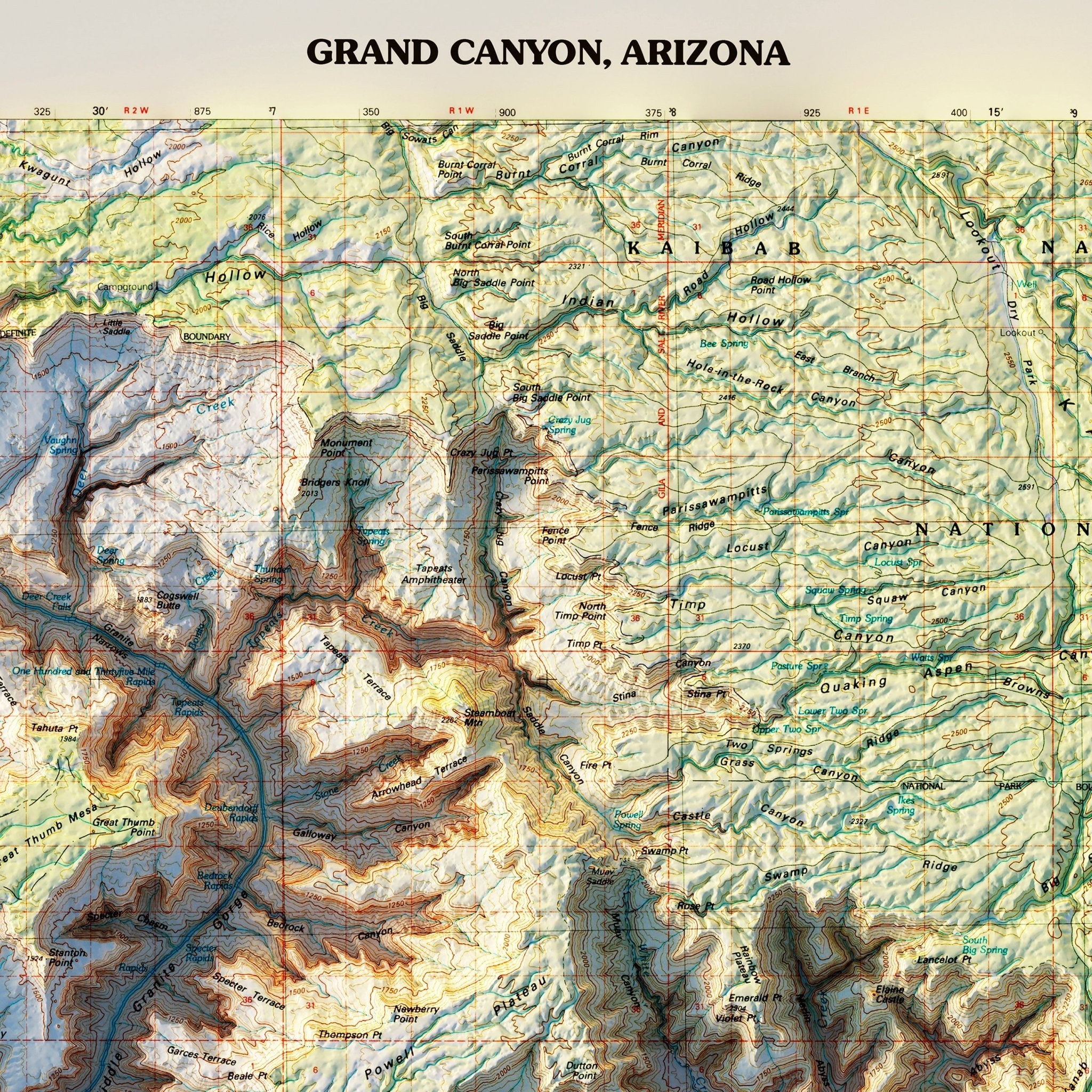 Grand Canyon 1984 Shaded Relief Map - Muir Way - Vintage Relief