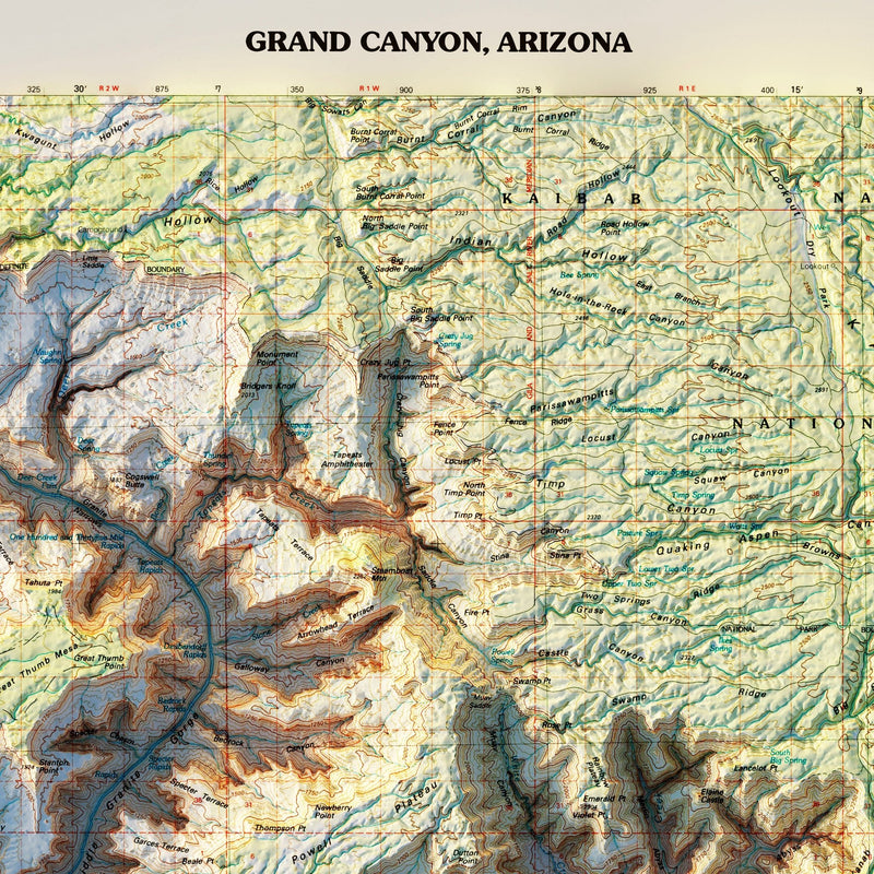 Grand Canyon 1984 Shaded Relief Map - Muir Way - Vintage Relief